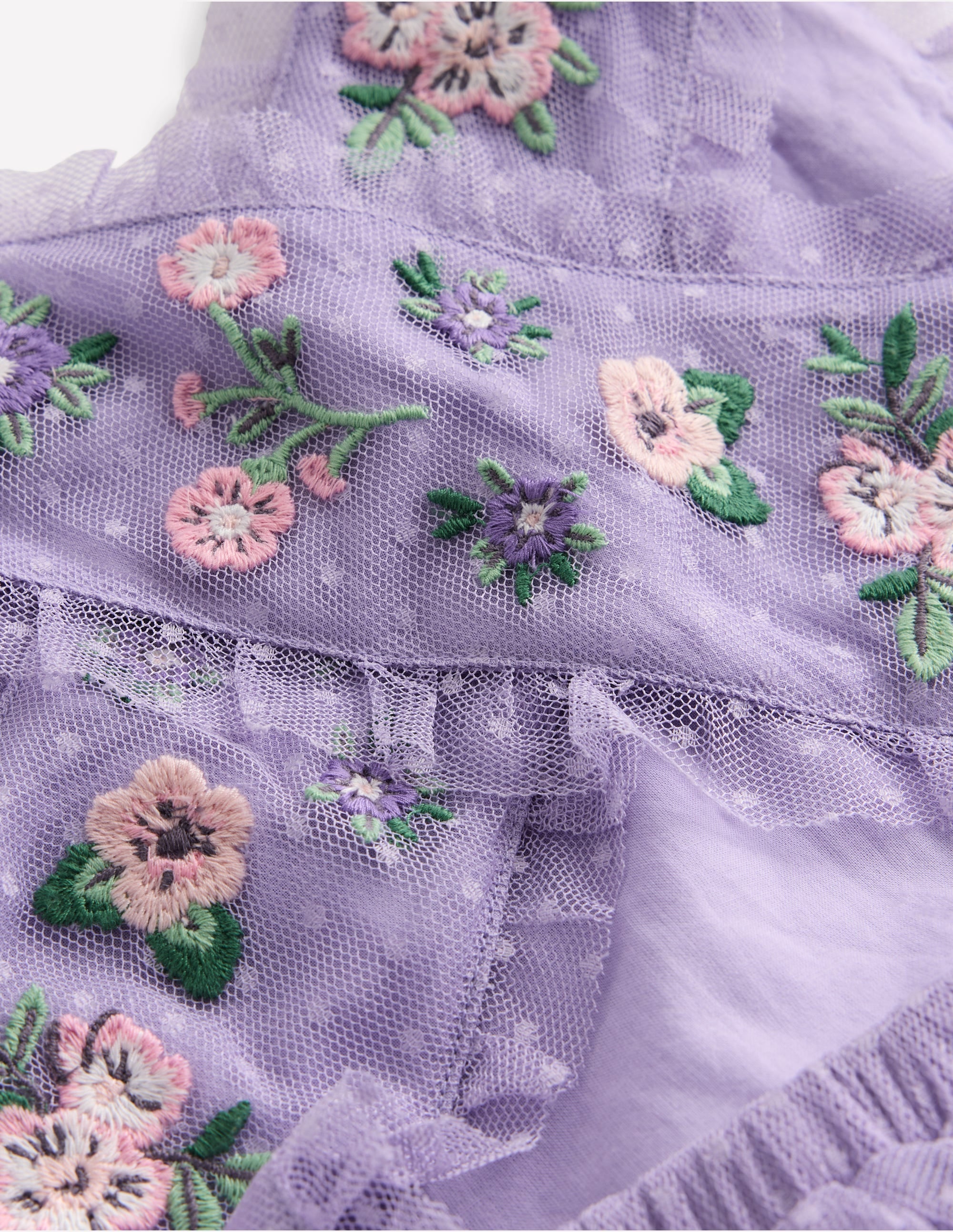 Tulle Cross-Back Dress-Lilac Floral Embroidery - Image 2