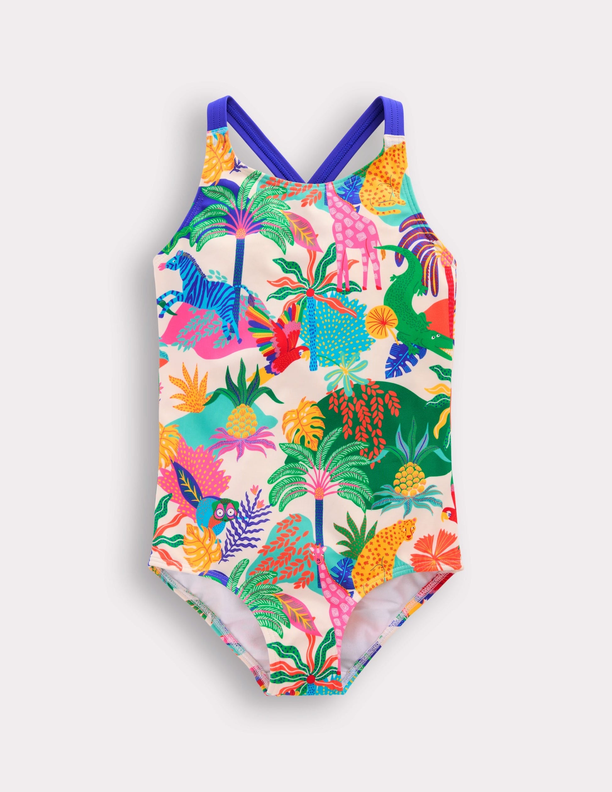 Cross-Back Printed Swimsuit-Soft Ivory Multi Jungle-1