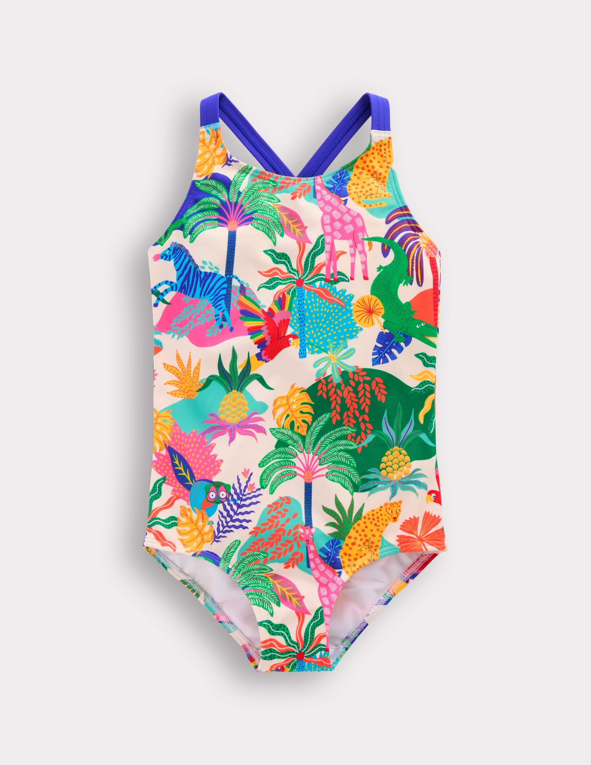 Cross-Back Printed Swimsuit-Soft Ivory Multi Jungle - Image 1