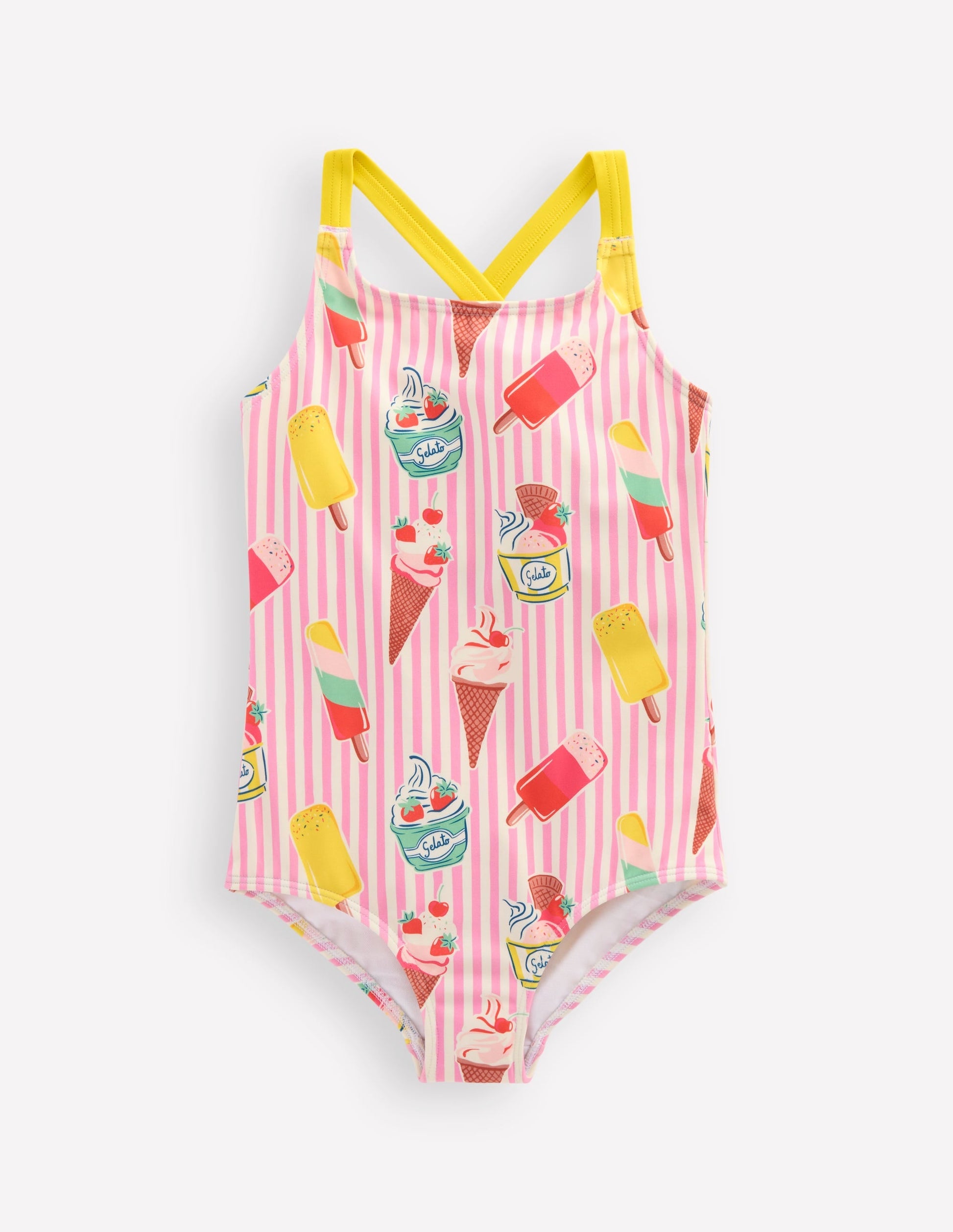 Cross-Back Printed Swimsuit-Vintage Pink Ice Cream Stripe-2
