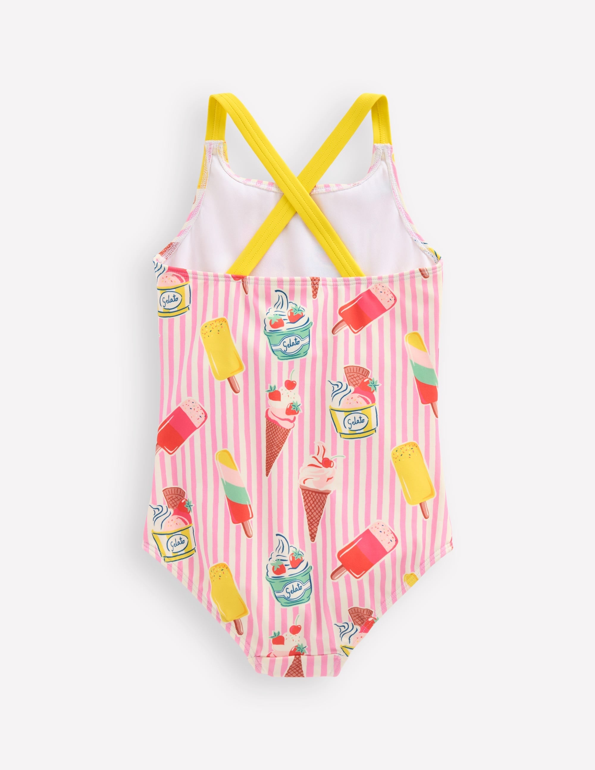Cross-Back Printed Swimsuit-Vintage Pink Ice Cream Stripe - Image 3