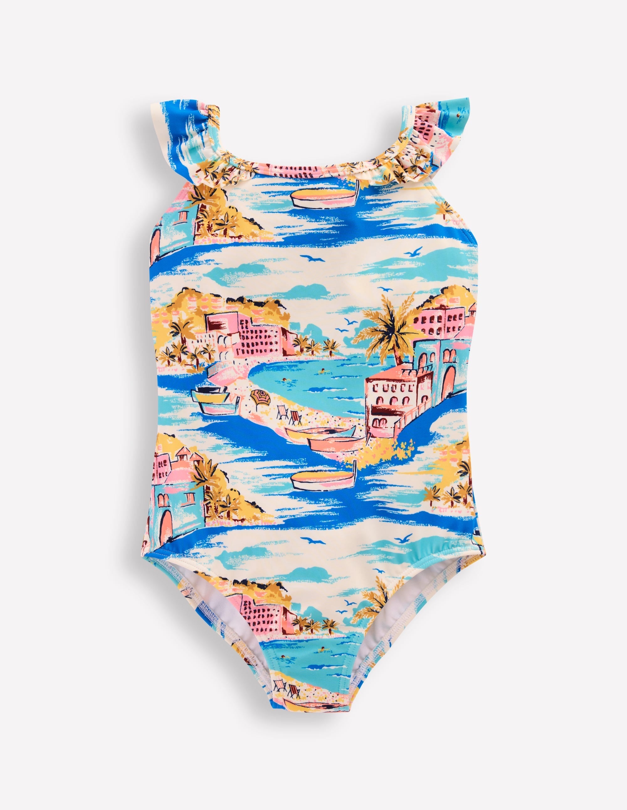 Hallie Frill Strap Swimsuit-Multi Coastal Scene - Image 1
