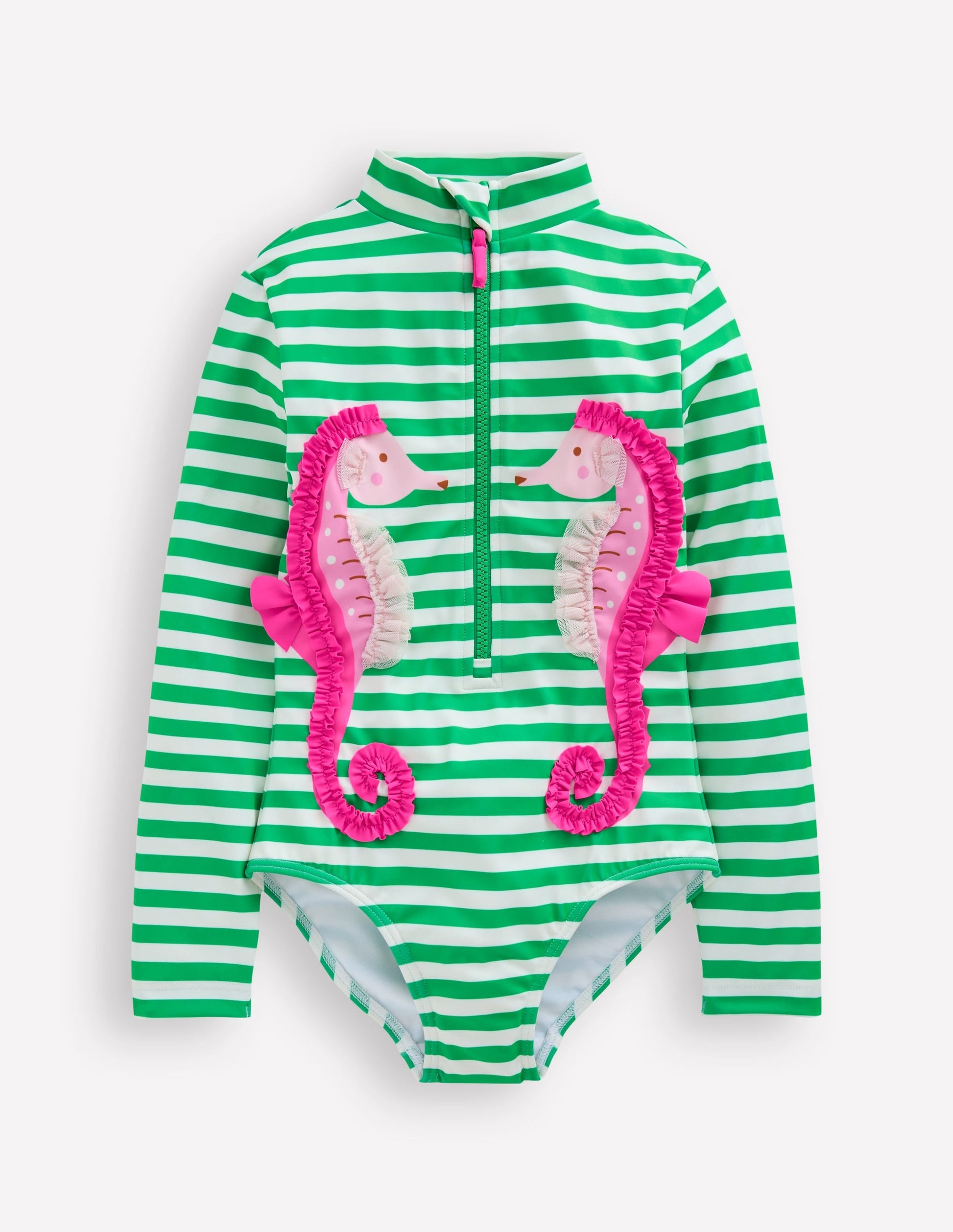 Long-Sleeved Swimsuit-Green Seahorse-1