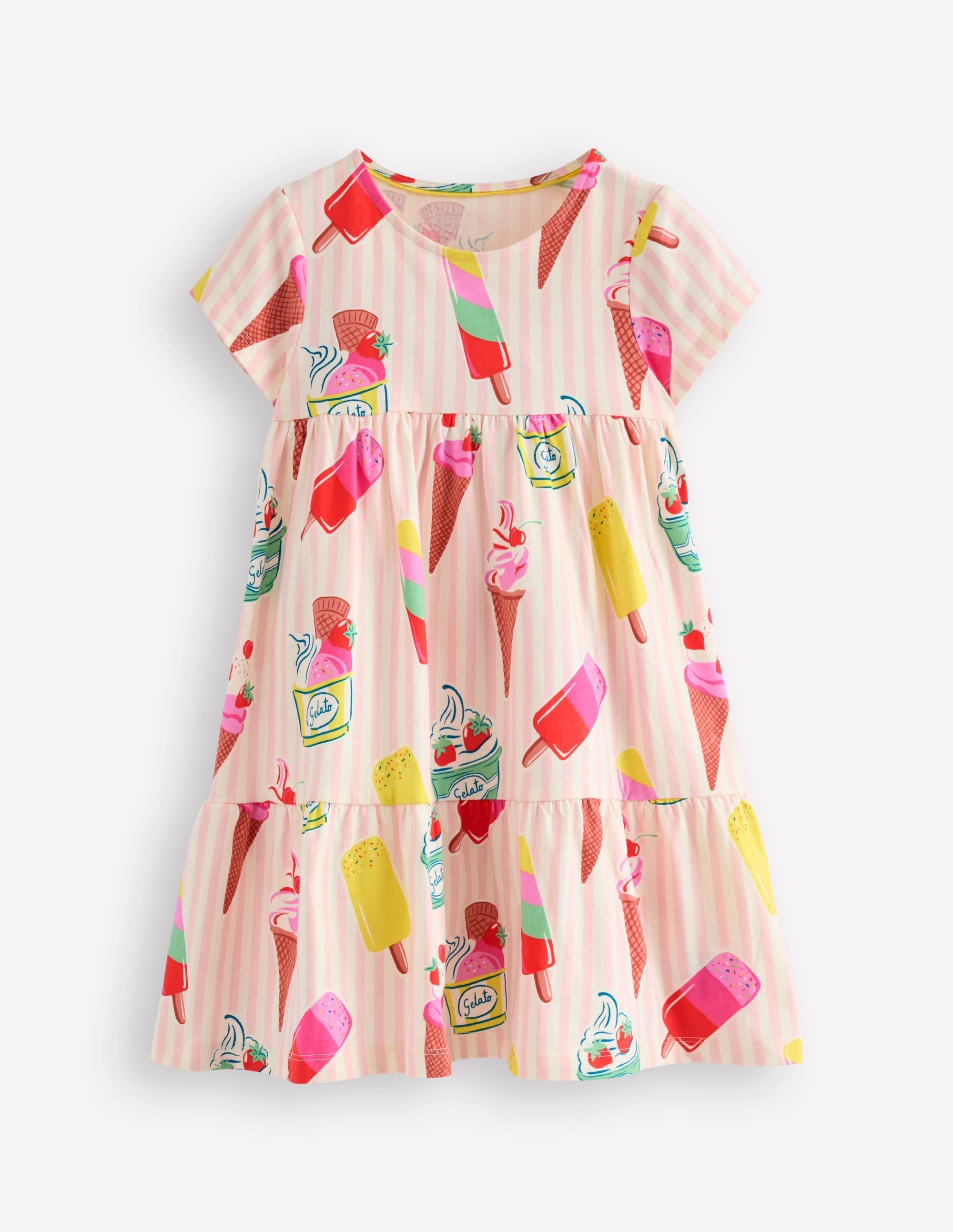 Ariel Twirly Jersey Dress-Chalk Pink Ice Cream Stripe - Image 1