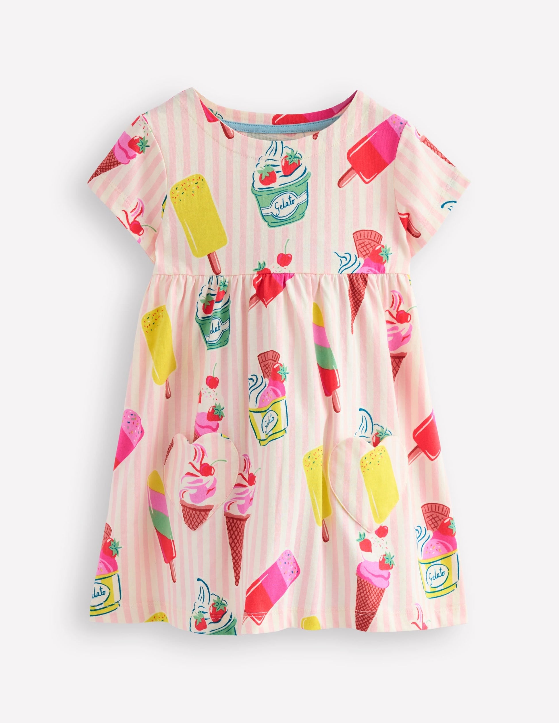 Short Sleeve Printed Tunic-Vintage Pink Ice Cream Stripe-1