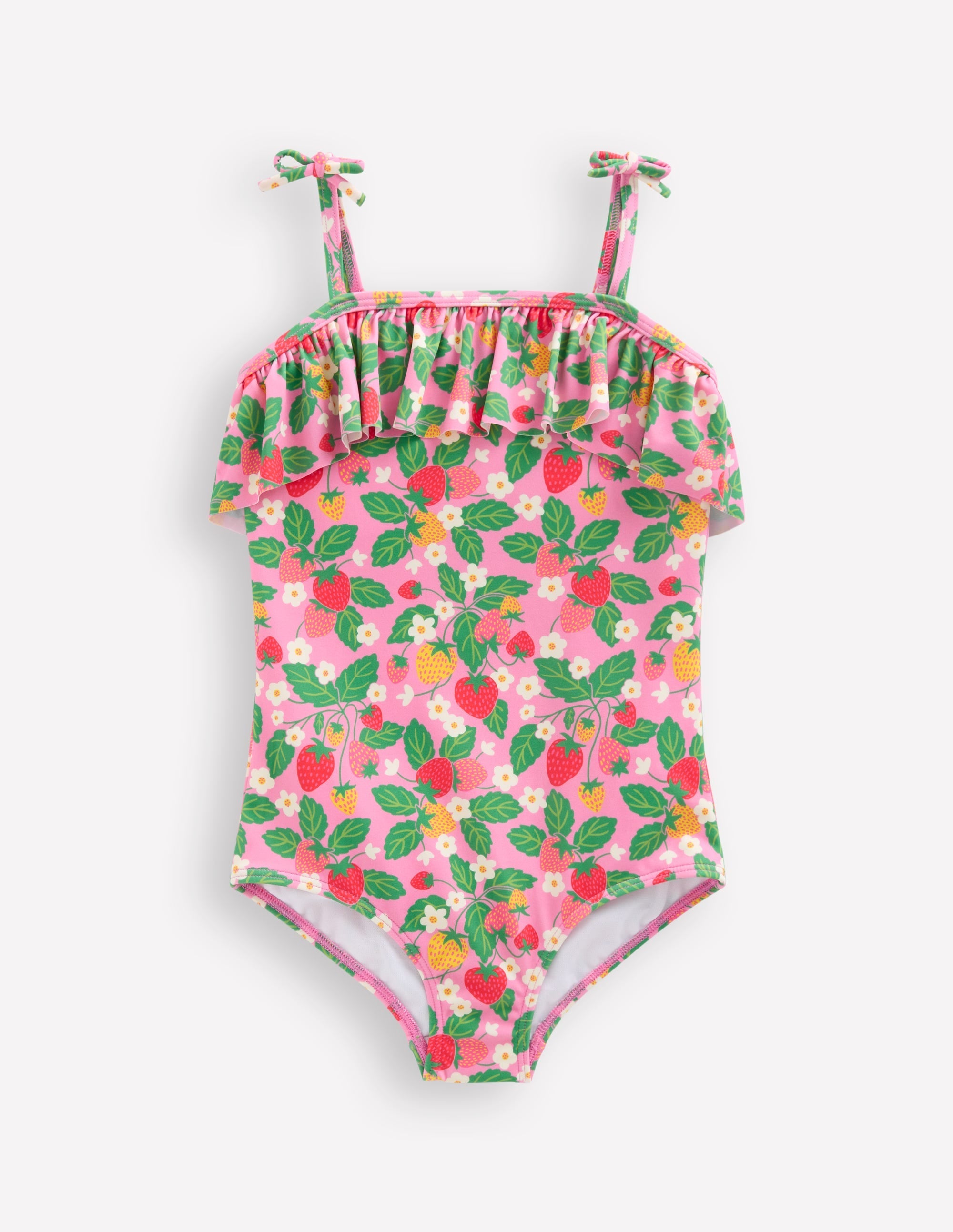 Frill Tie Detail Swimsuit-Pink Strawberry Patch - Image 1