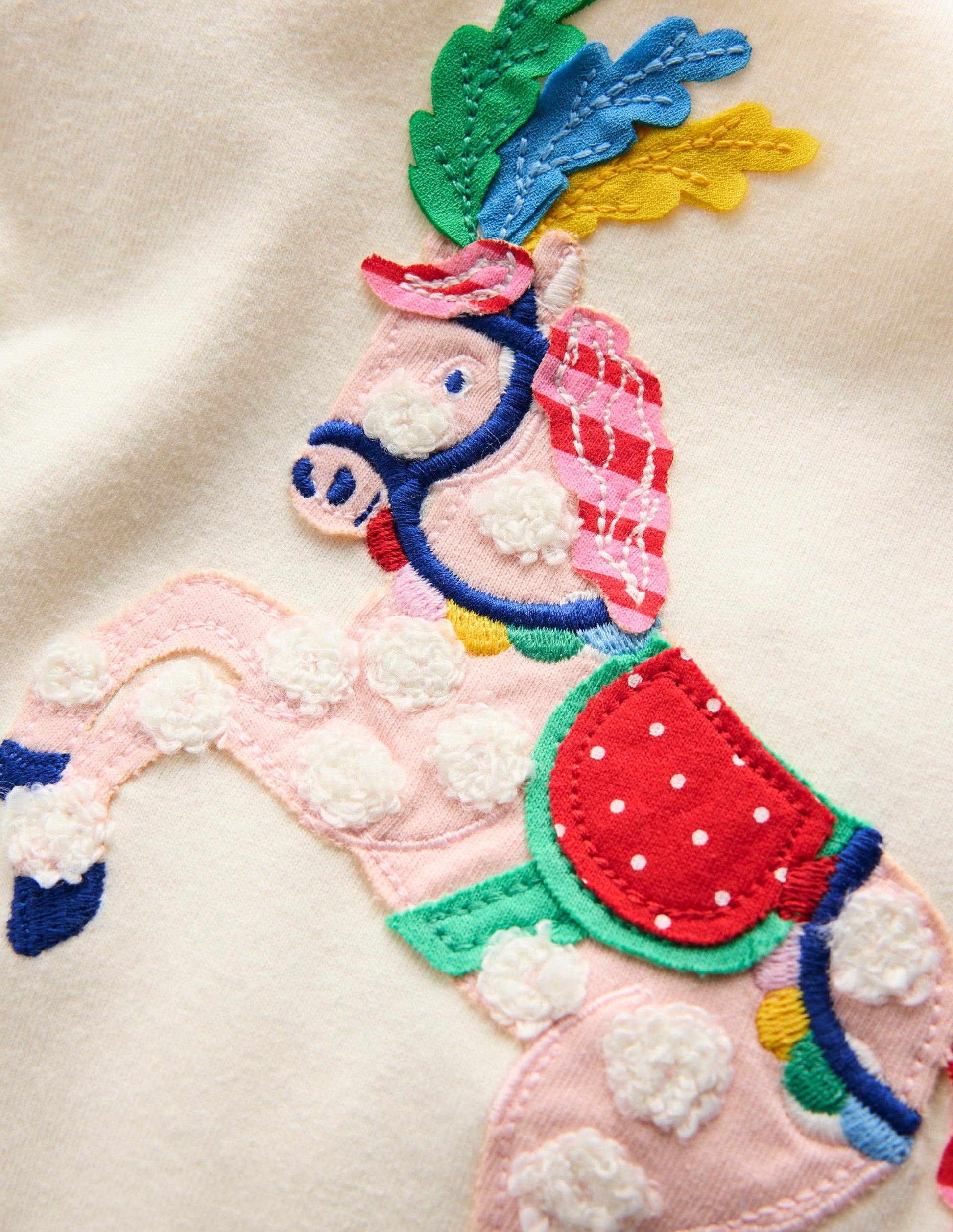 Puff Sleeve Appliqué T-shirt-Soft Ivory Horse-3