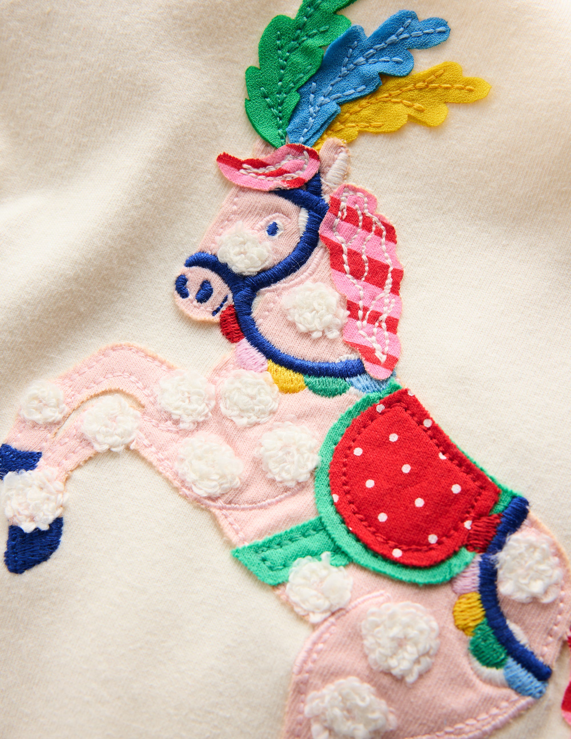 Puff Sleeve Appliqué T-shirt-Soft Ivory Horse - Image 3