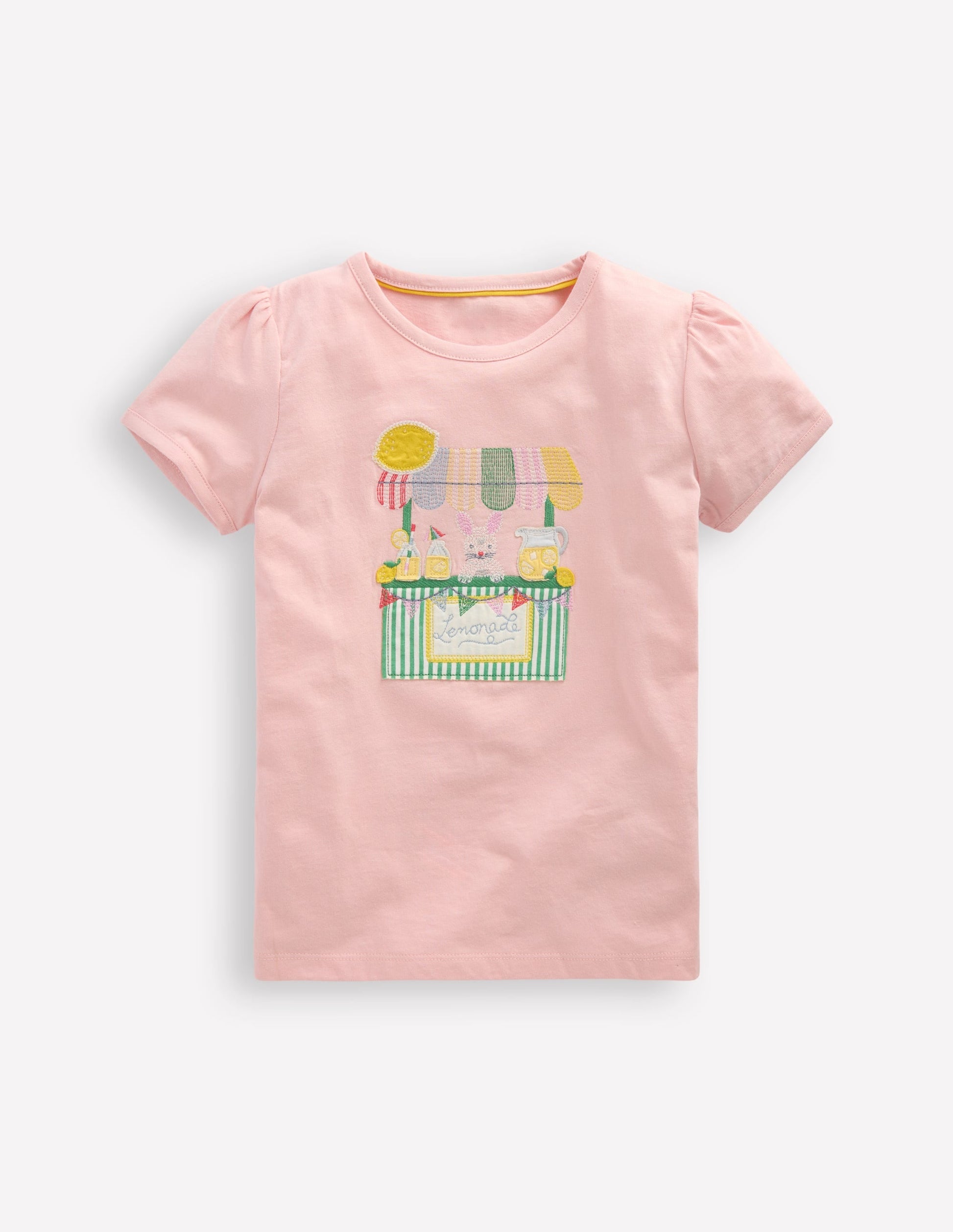 Puff Sleeve Appliqué T-shirt-Chalk Pink Lemonade Bunny-1