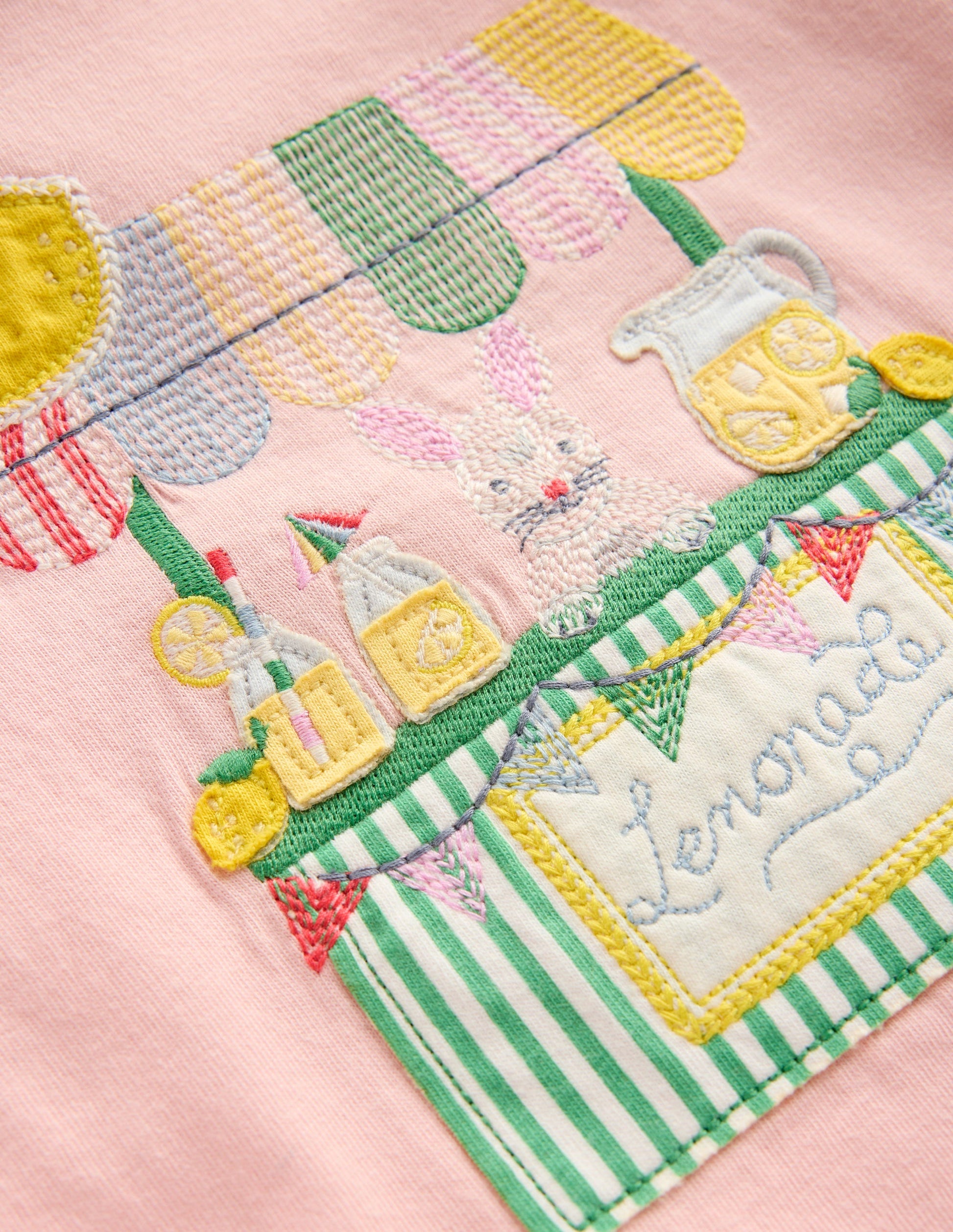 Puff Sleeve Appliqué T-shirt-Chalk Pink Lemonade Bunny-2