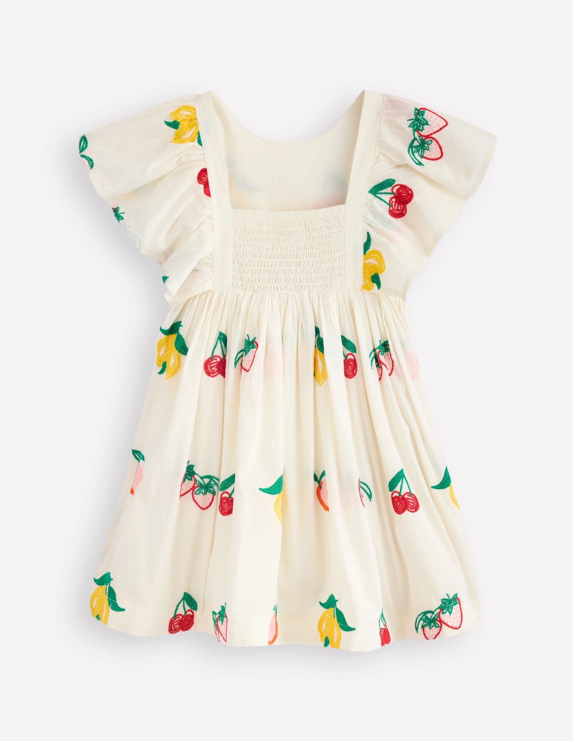 Embroidered Woven Dress-Ivory Embroidered Fruit - Image 3