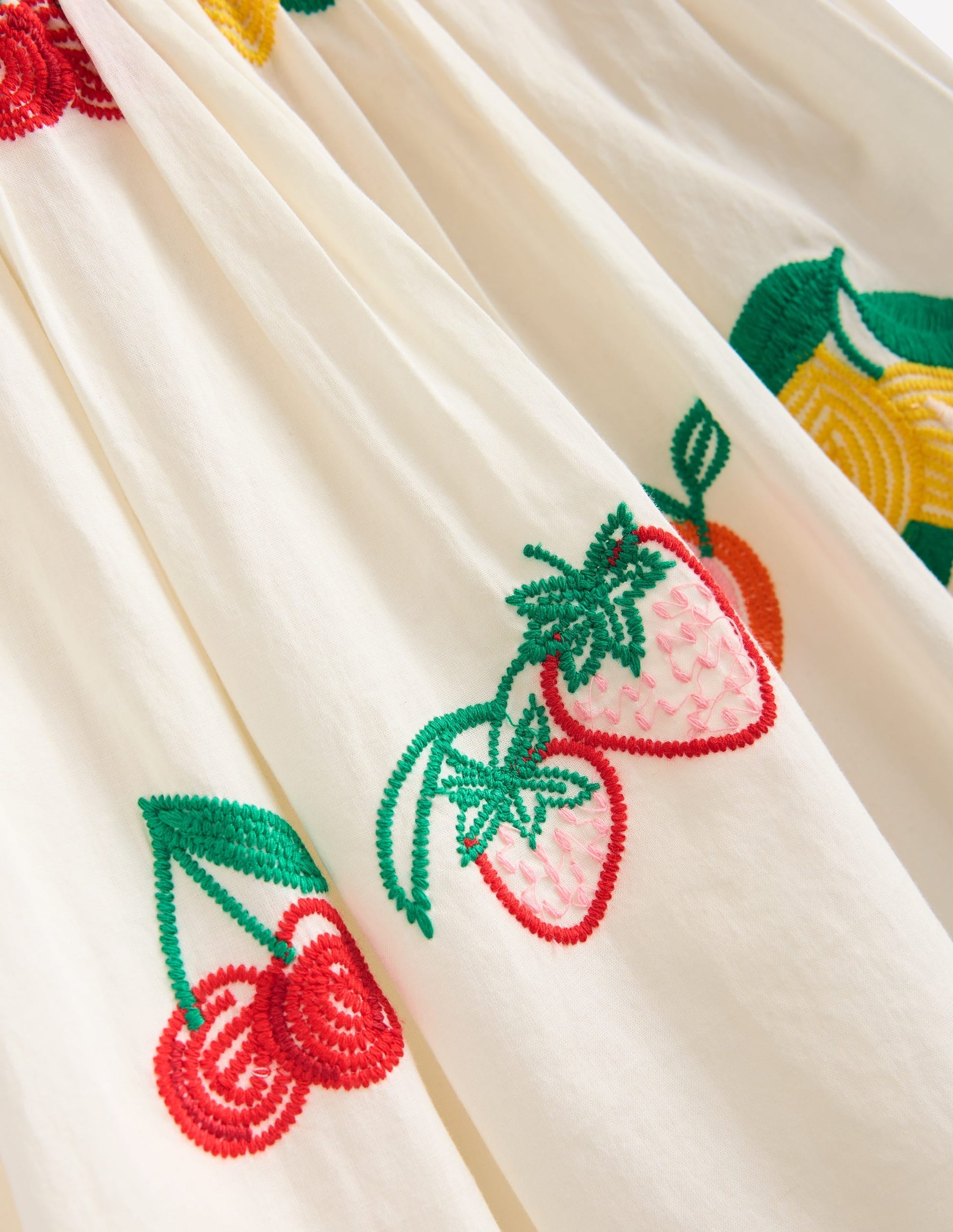 Embroidered Woven Dress-Ivory Embroidered Fruit-4