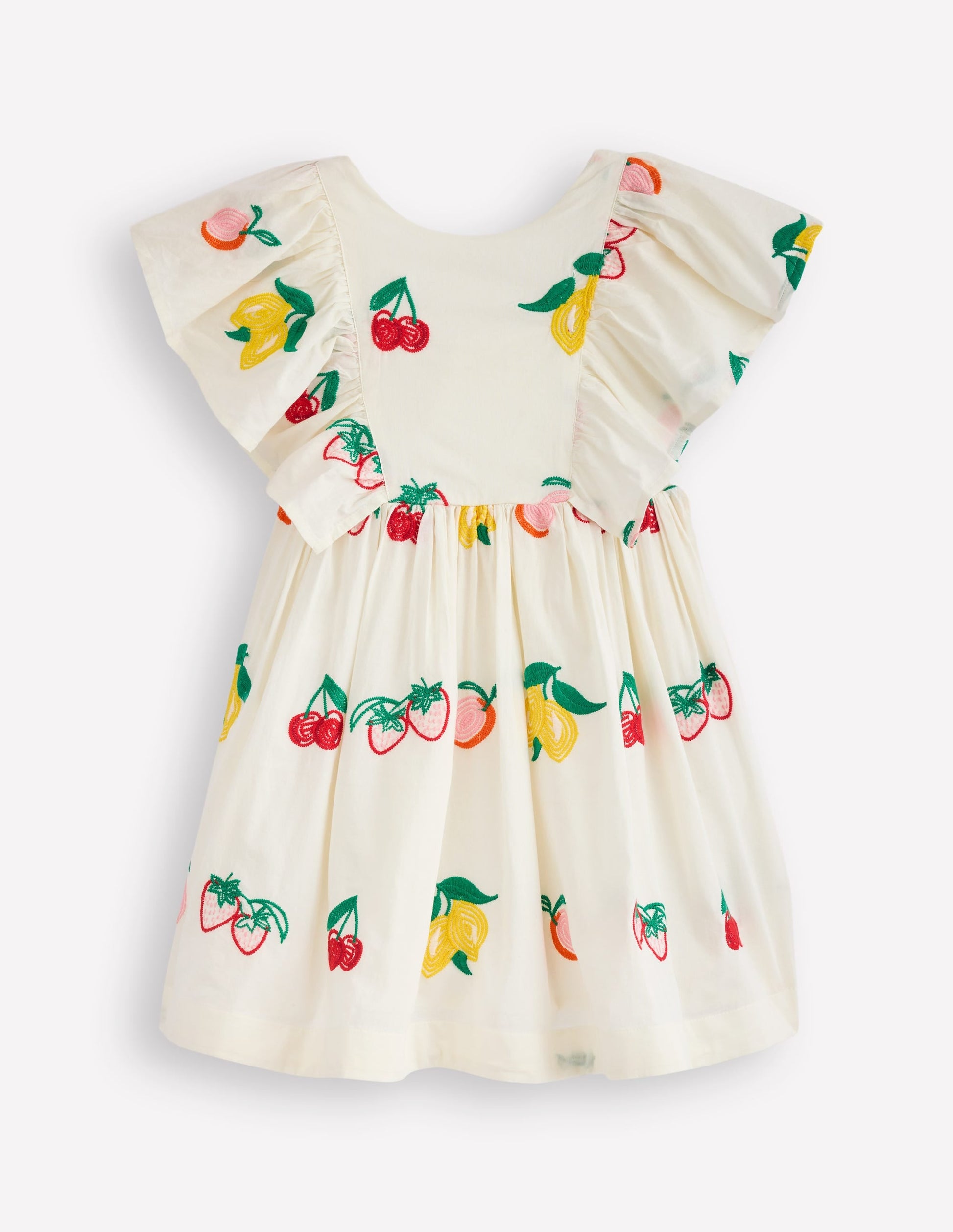 Embroidered Woven Dress-Ivory Embroidered Fruit-2