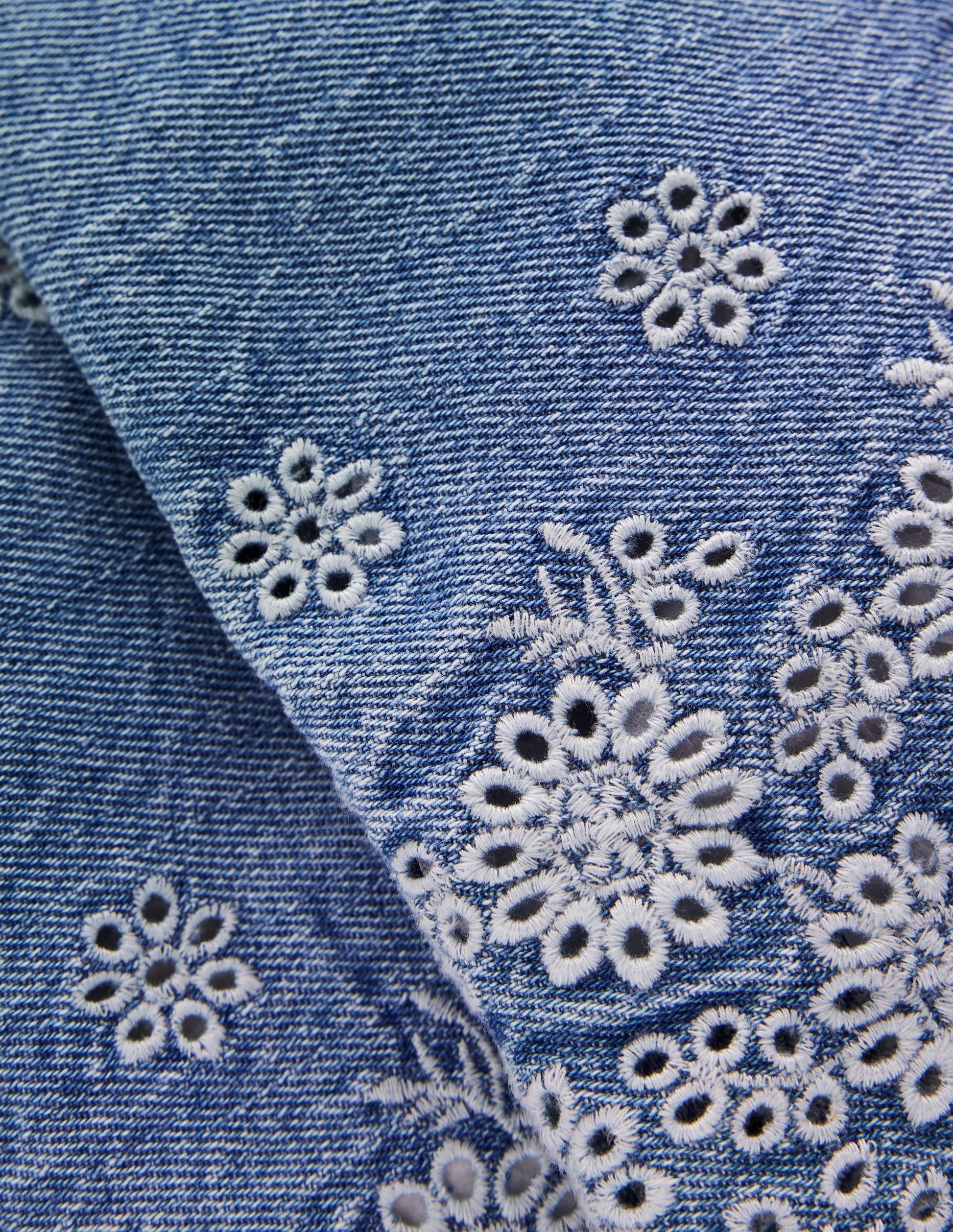 Broderie Hem Trousers-Denim-3