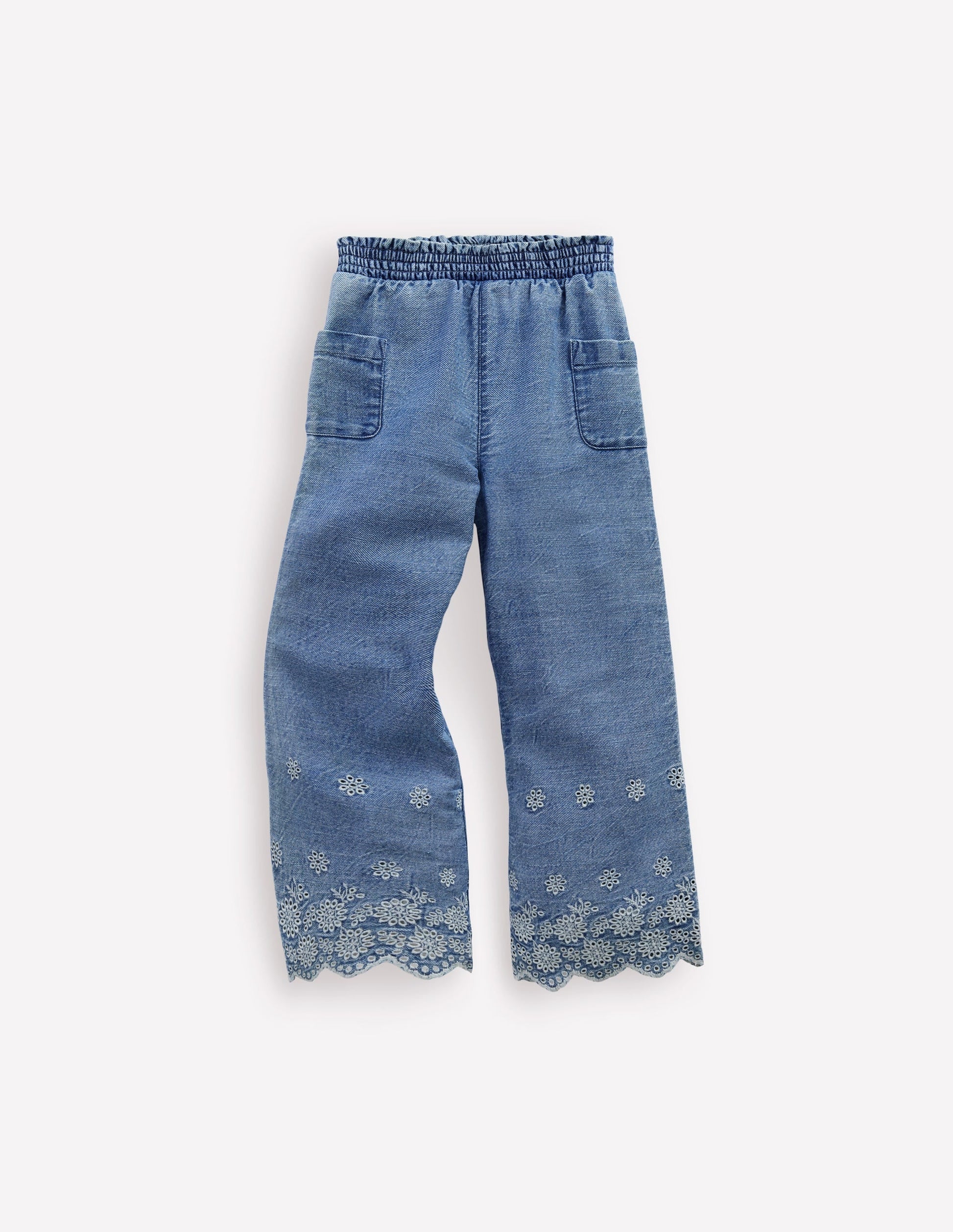 Broderie Hem Trousers-Denim-1