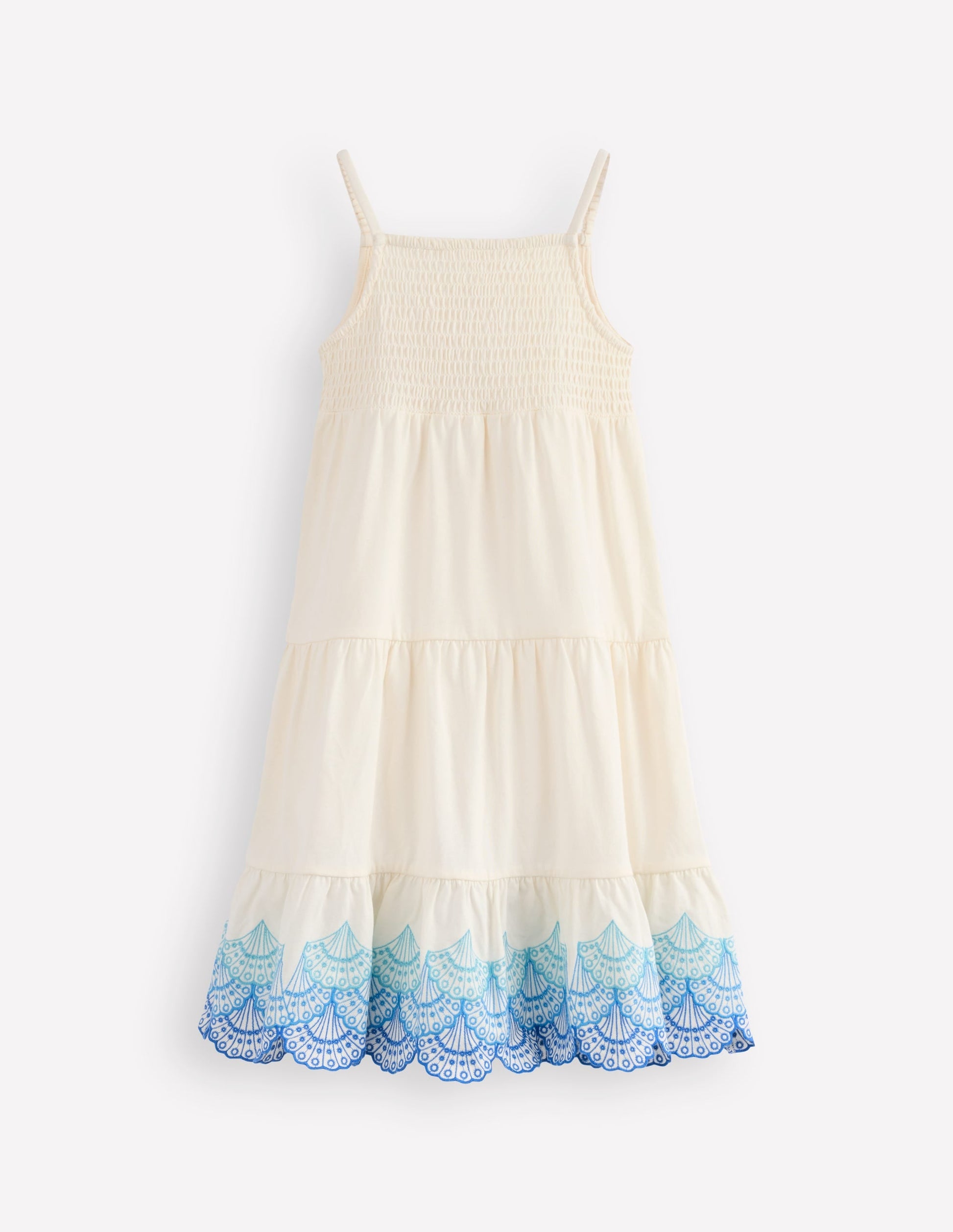 Enza Broderie Hem Jersey Dress-Soft Ivory Shells-2