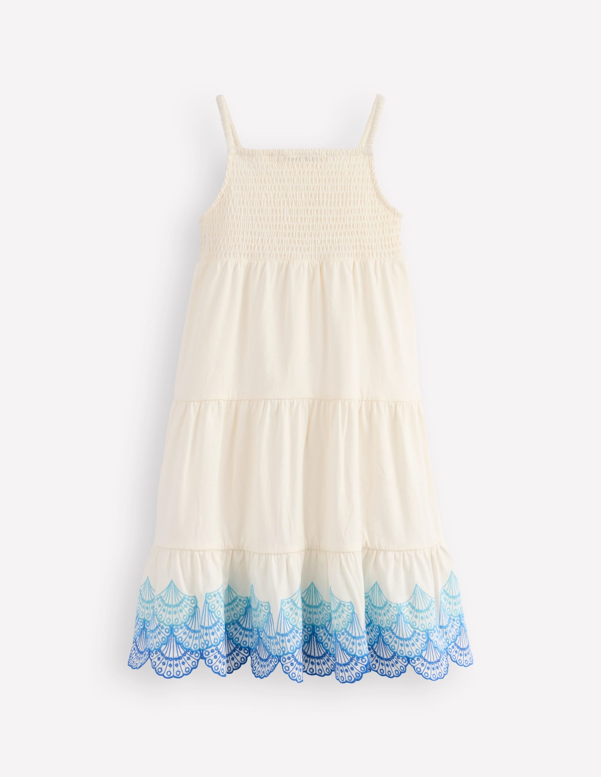 Enza Broderie Hem Jersey Dress-Soft Ivory Shells - Image 1