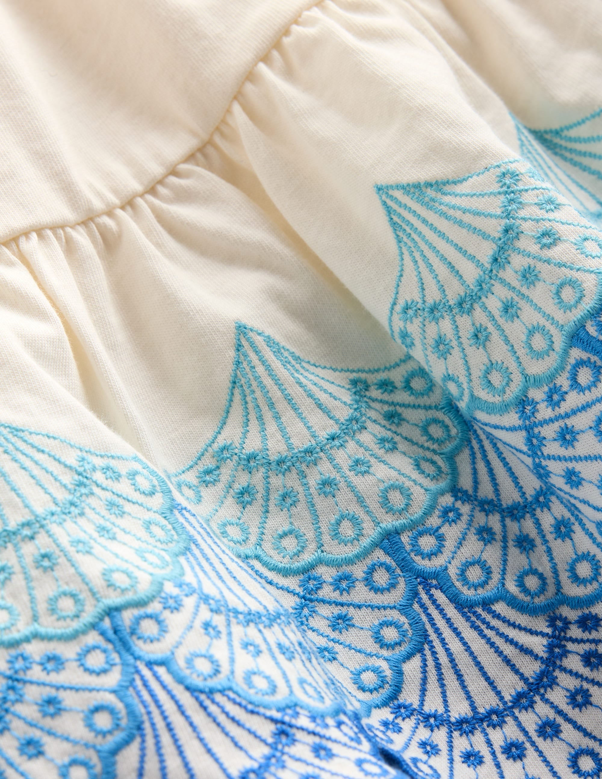 Enza Broderie Hem Jersey Dress-Soft Ivory Shells - Image 3