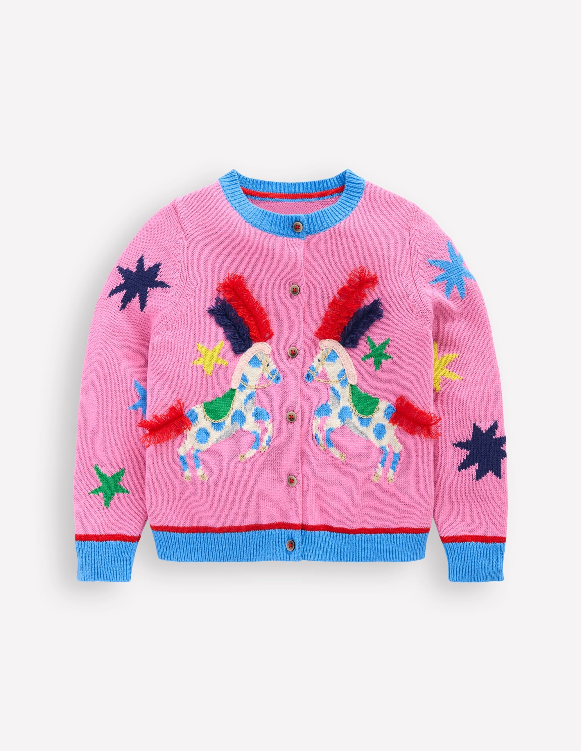Fun Frill Logo Cardigan-Vintage Mauve Circus Horses - Image 1