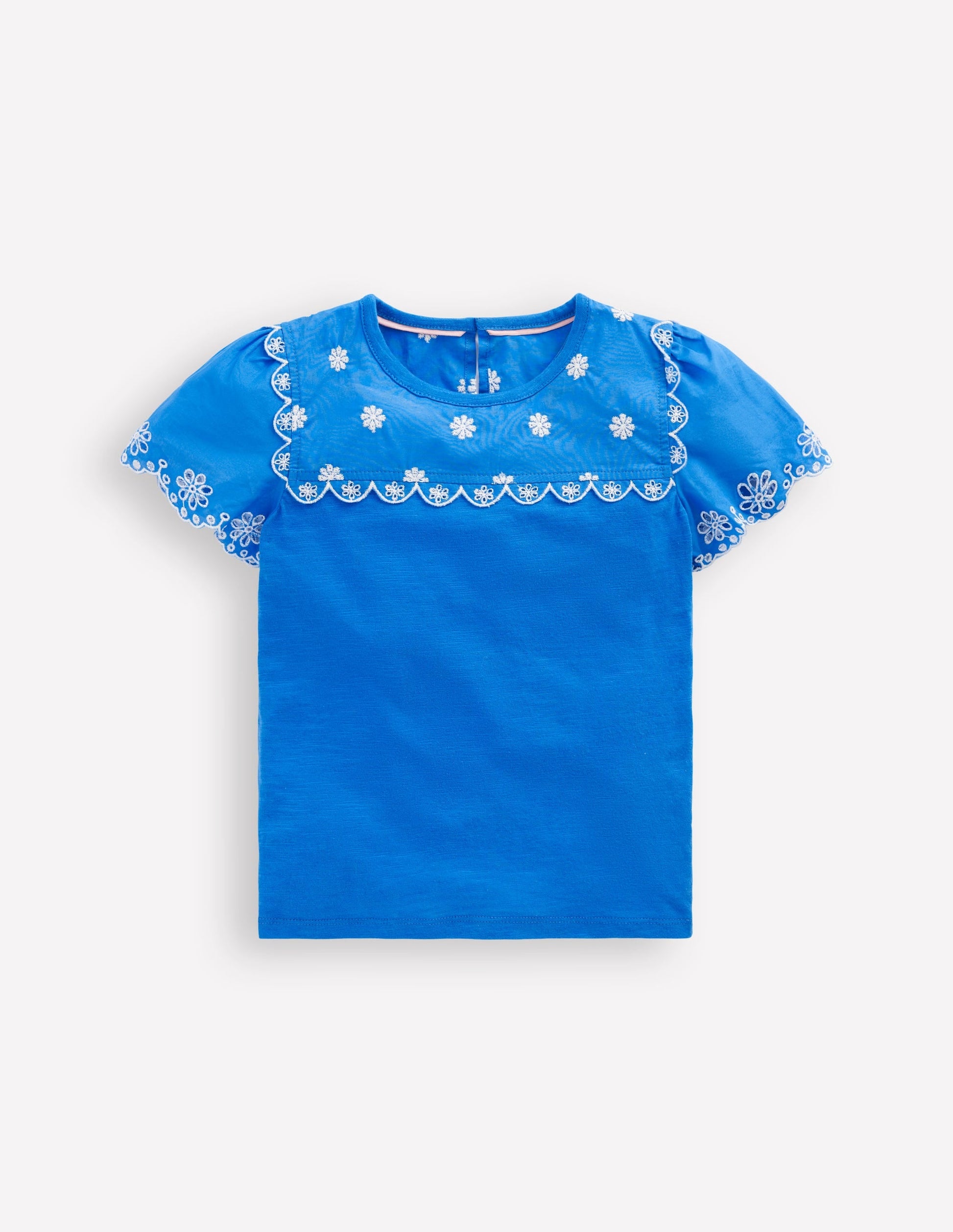 Broderie Sleeve Tee-Kingfisher Blue-1