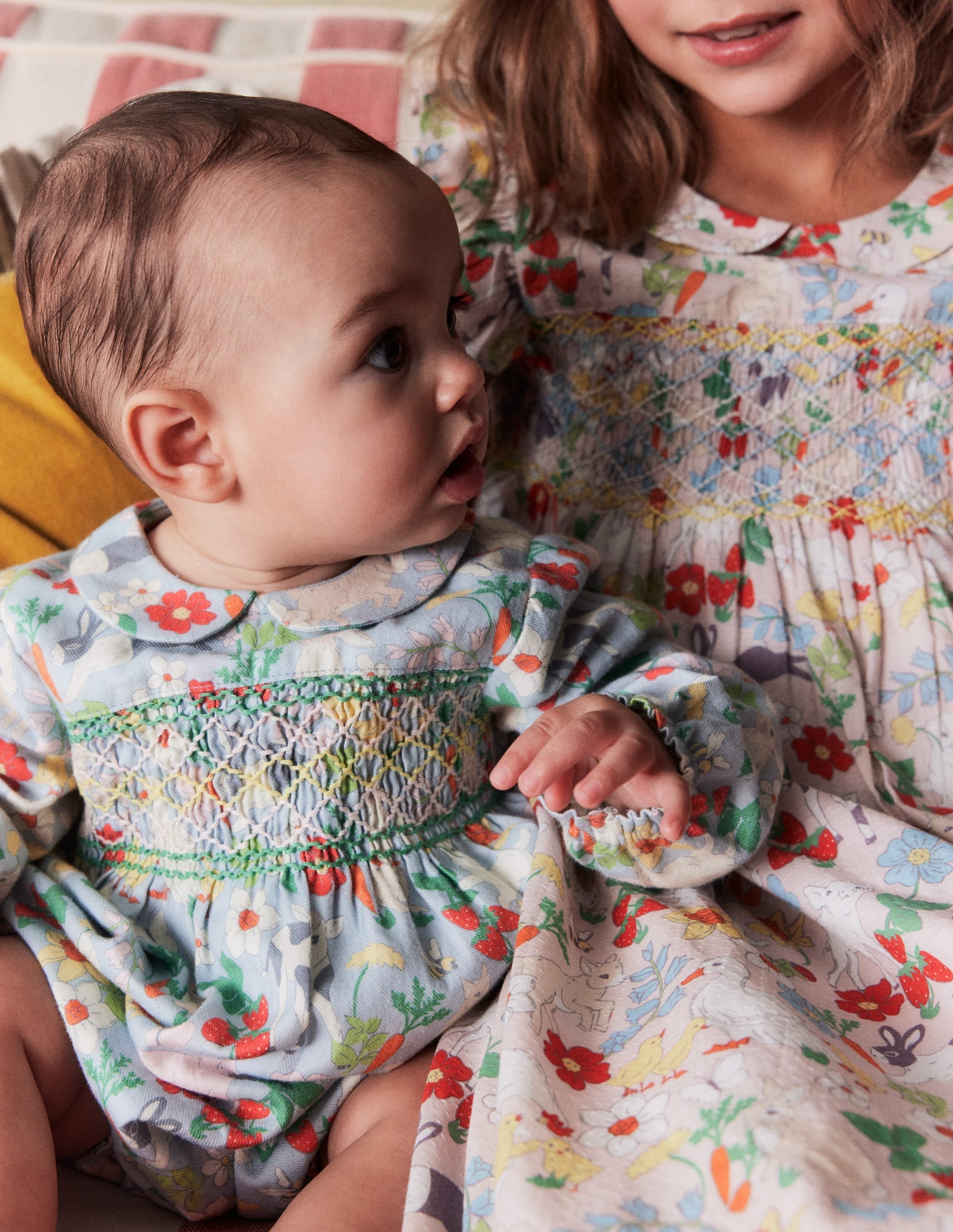 Smocked Romper-Blue Spring Meadow - Image 1