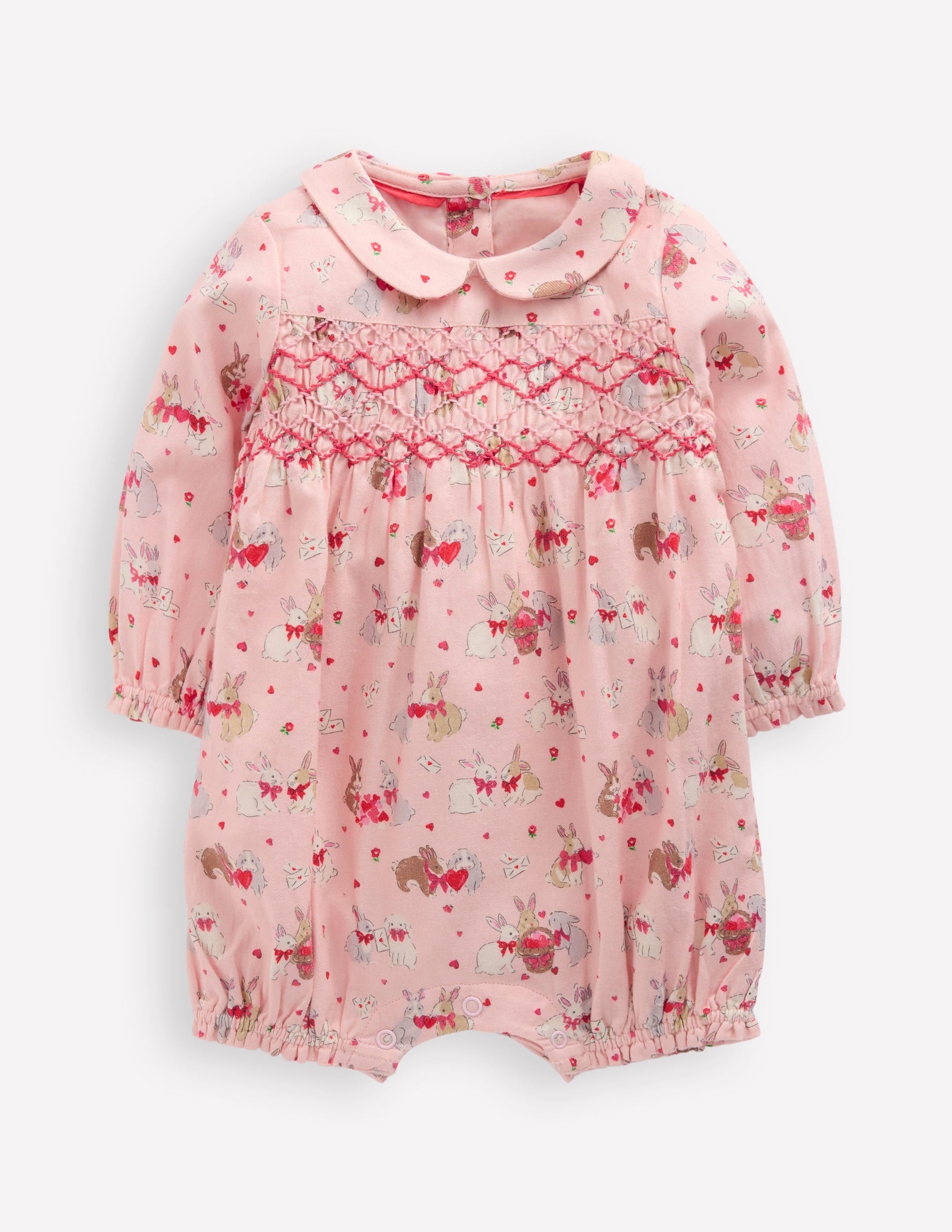 Smocked Romper-Pink Love Bunnies-1