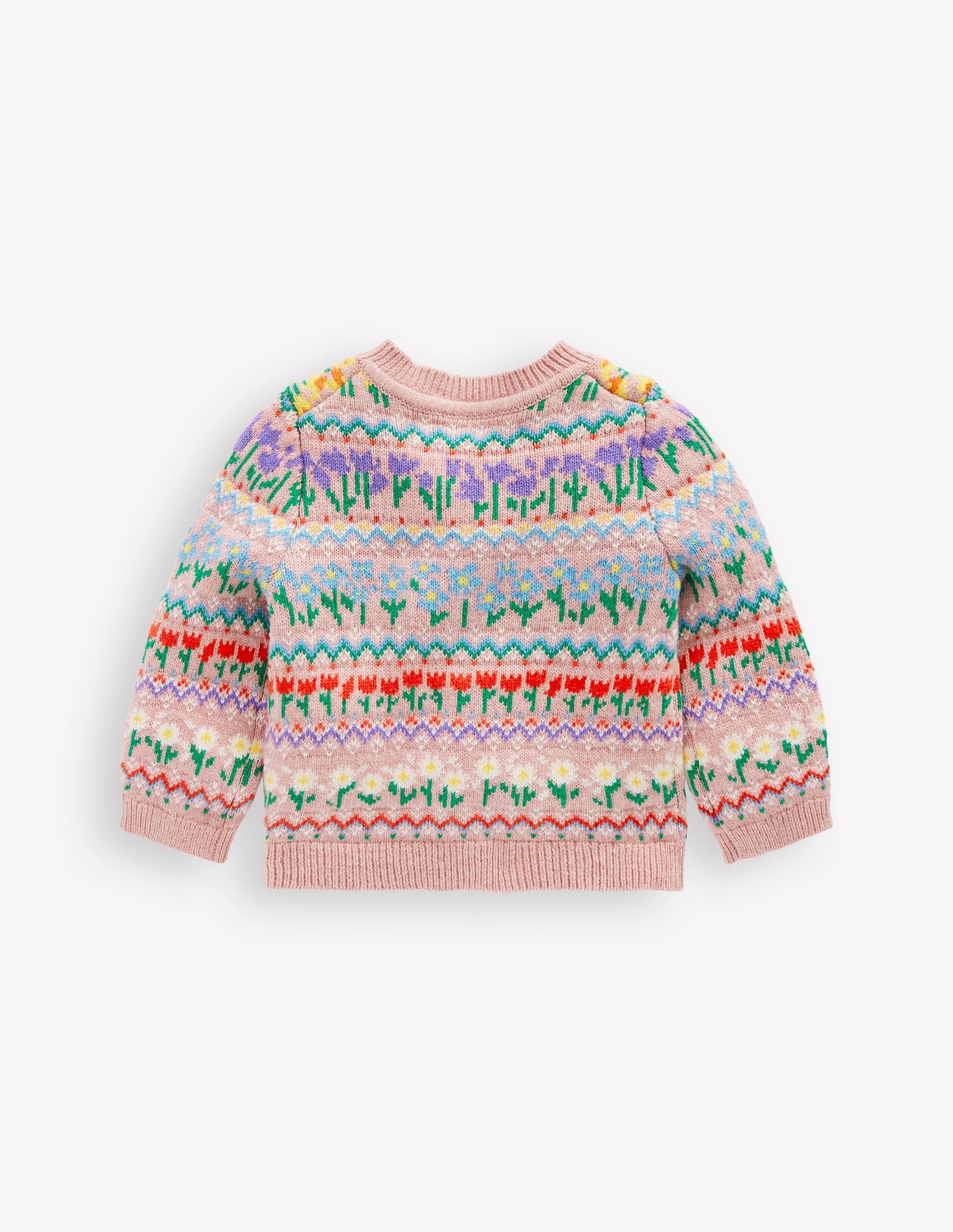 Edie Fair Isle Cardigan-Bubblegum Pink Flowers-2