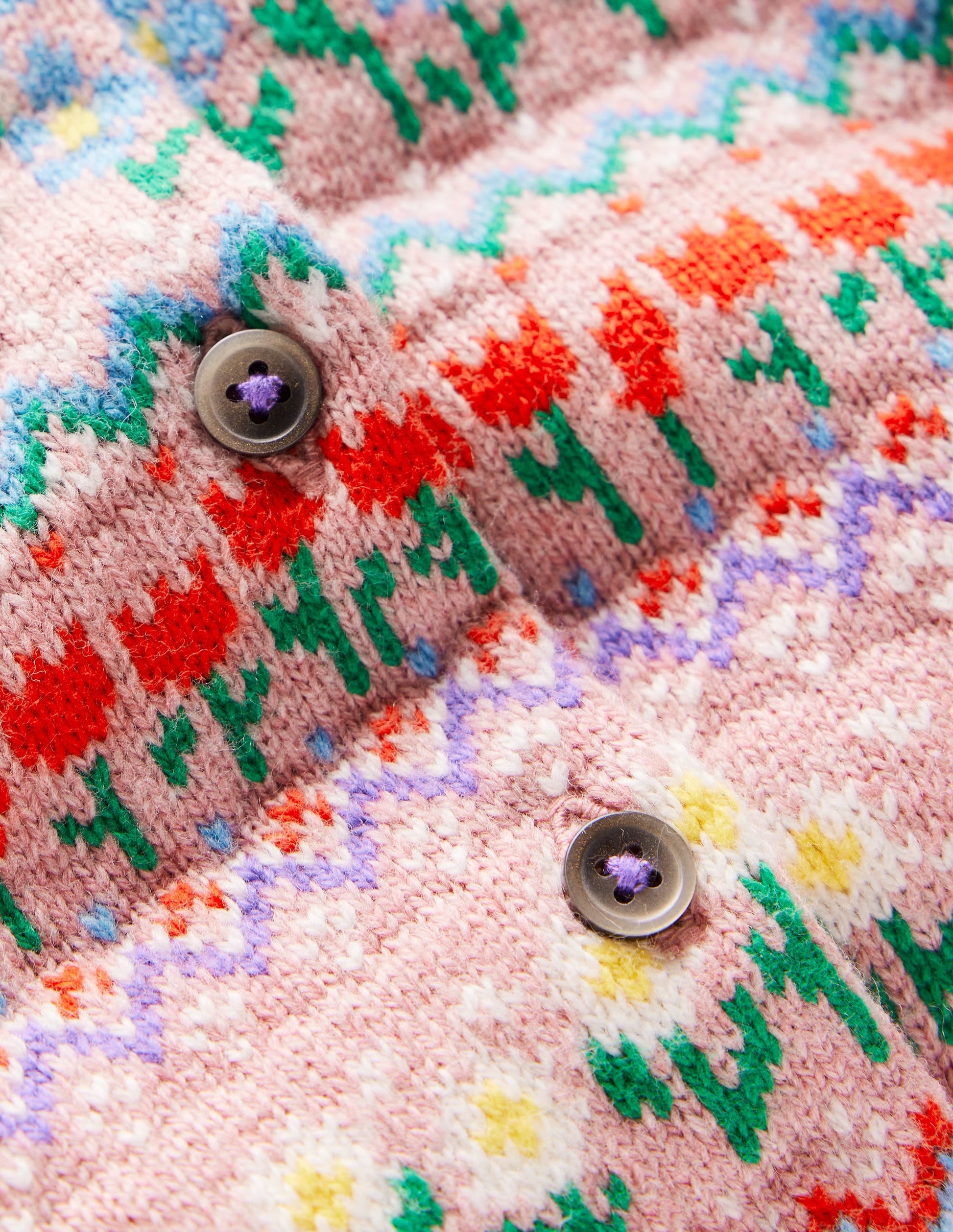 Edie Fair Isle Cardigan-Bubblegum Pink Flowers-3