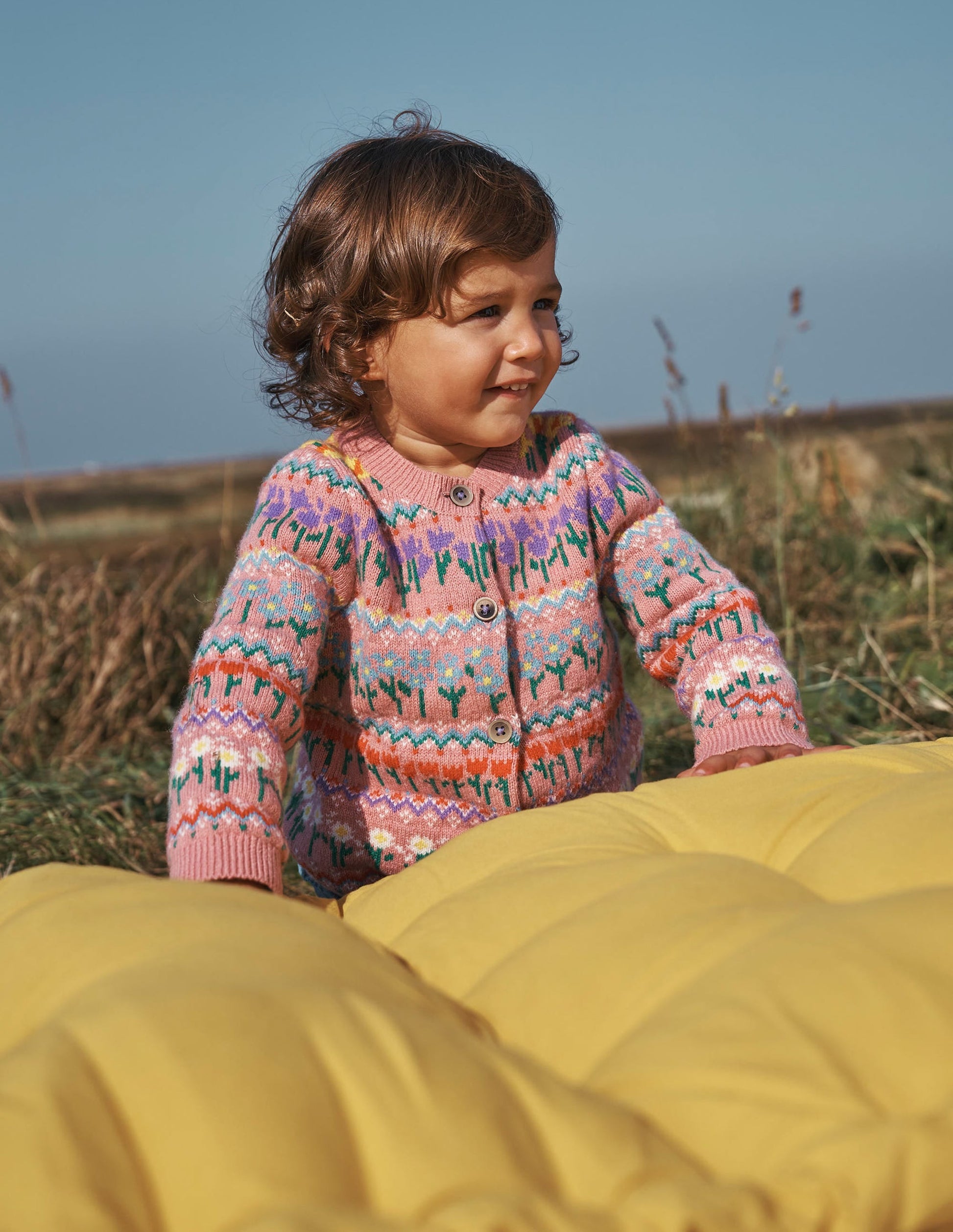Edie Fair Isle Cardigan-Bubblegum Pink Flowers-4