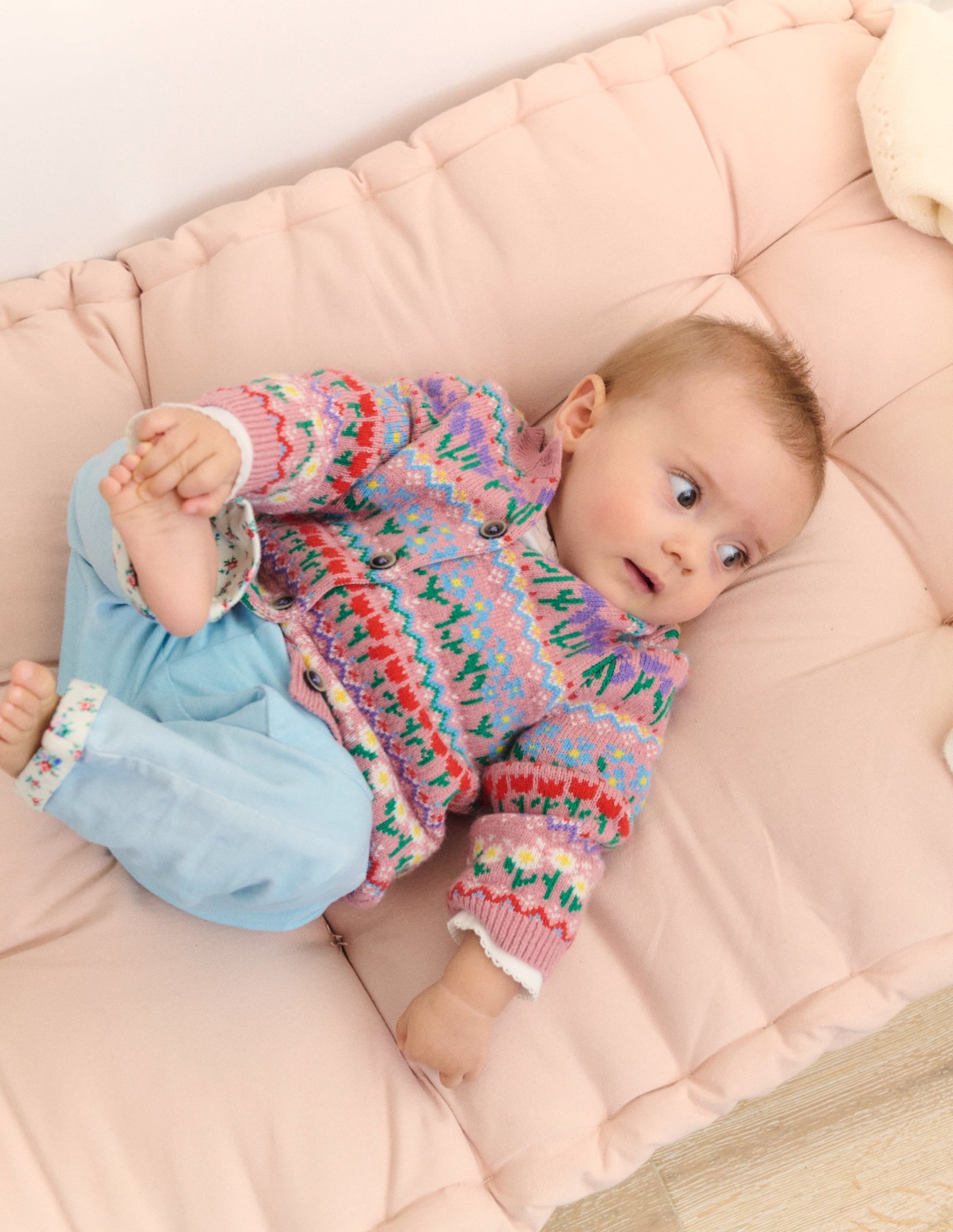 Edie Fair Isle Cardigan-Bubblegum Pink Flowers-5