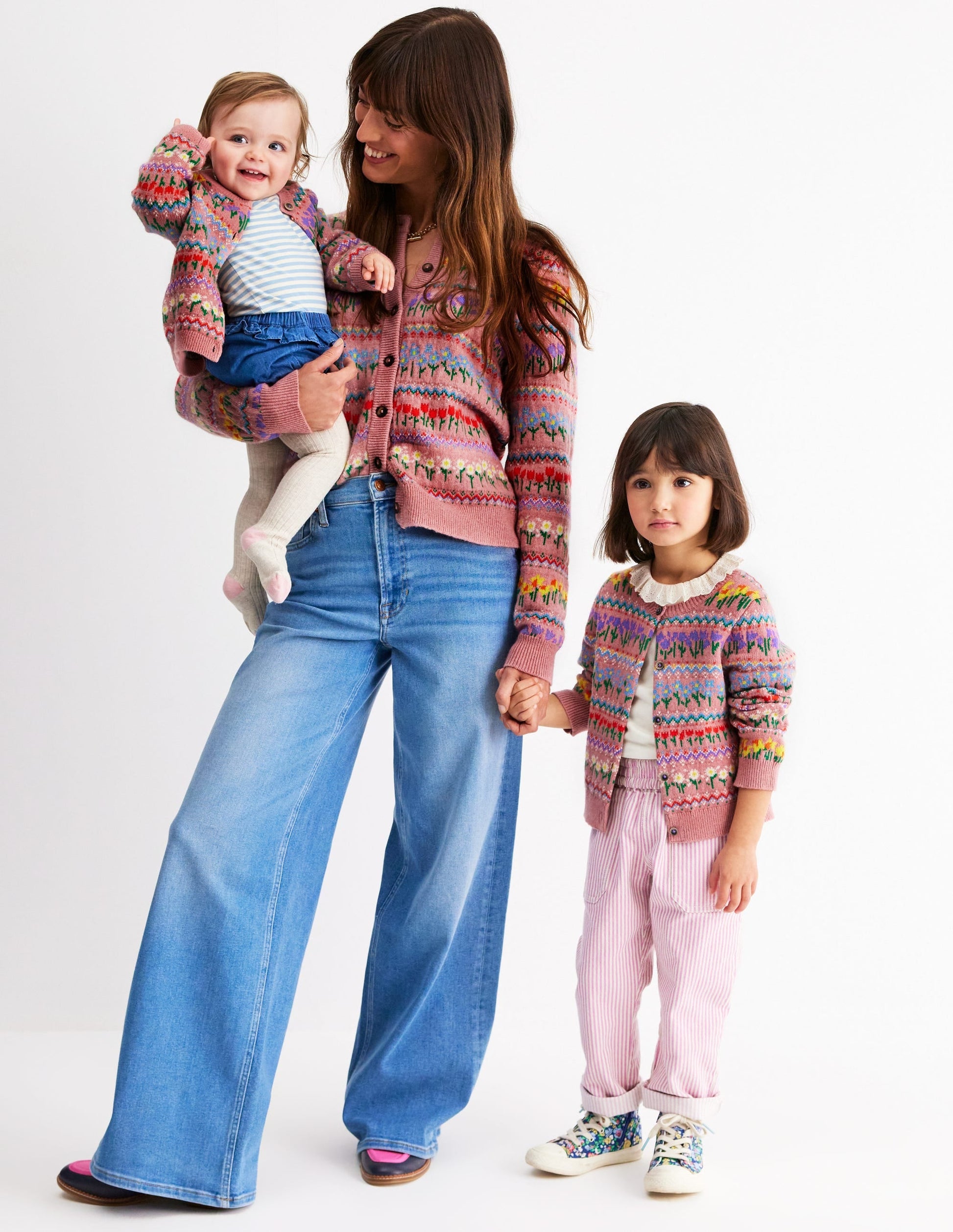 Edie Fair Isle Cardigan-Bubblegum Pink Flowers-6
