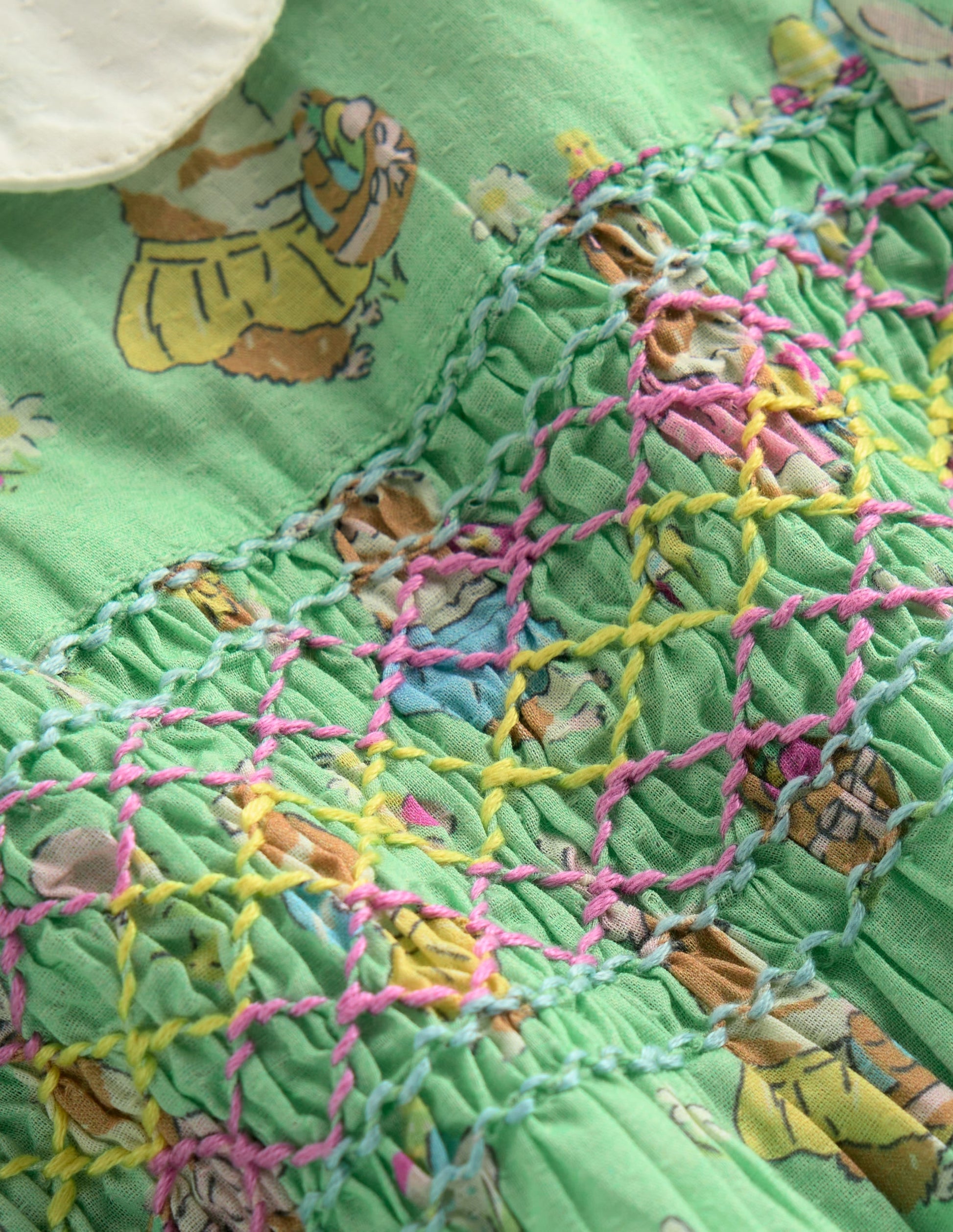 Traditional Smock Dress-Green Guineas-3