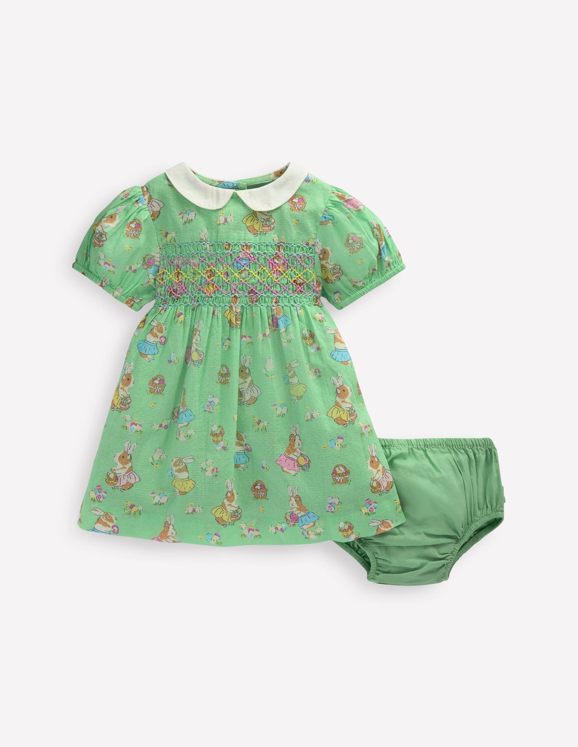 Traditional Smock Dress-Green Guineas-1