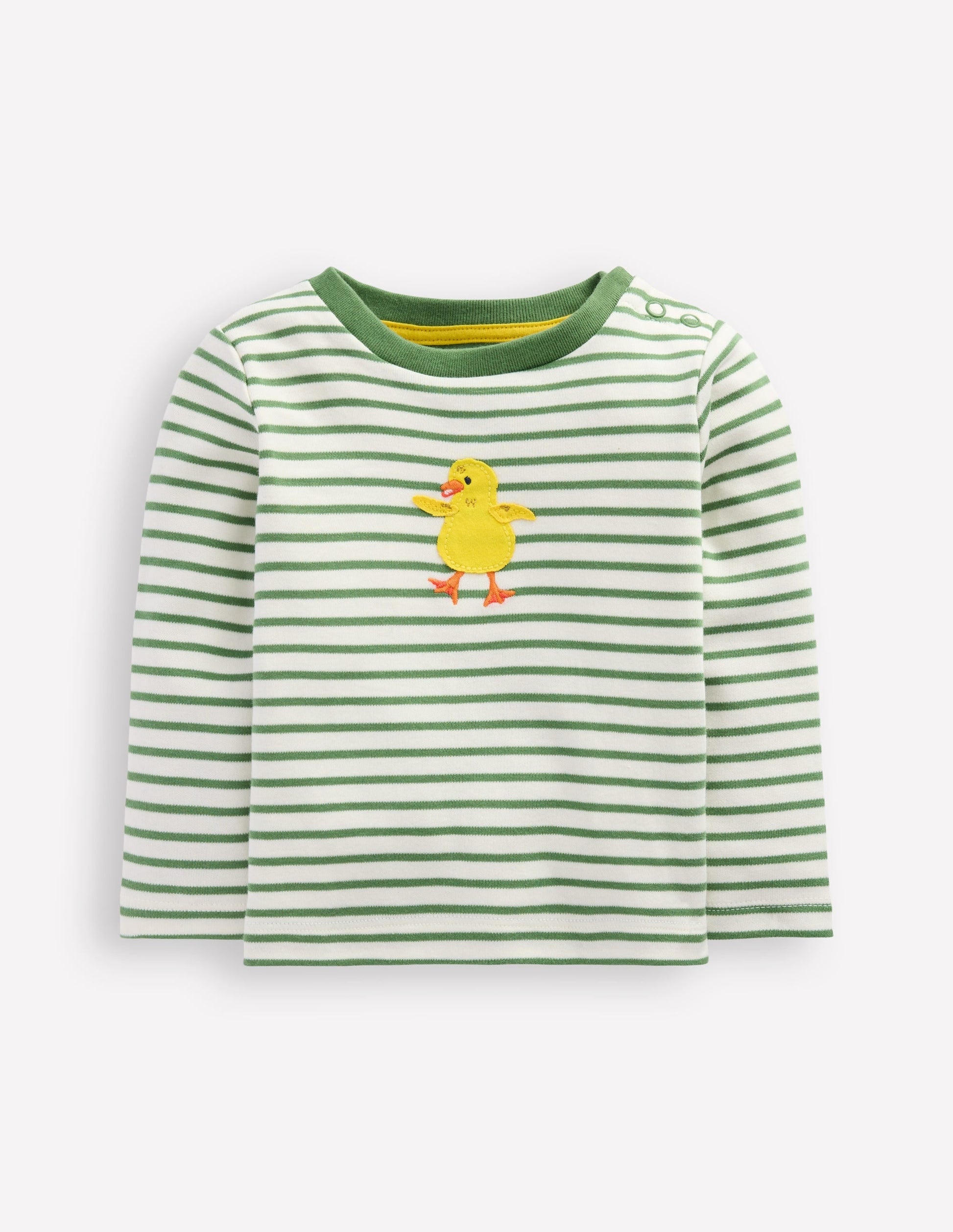 Long Sleeve Appliqué T-shirt-Ivory and Newt Green Stripe-1