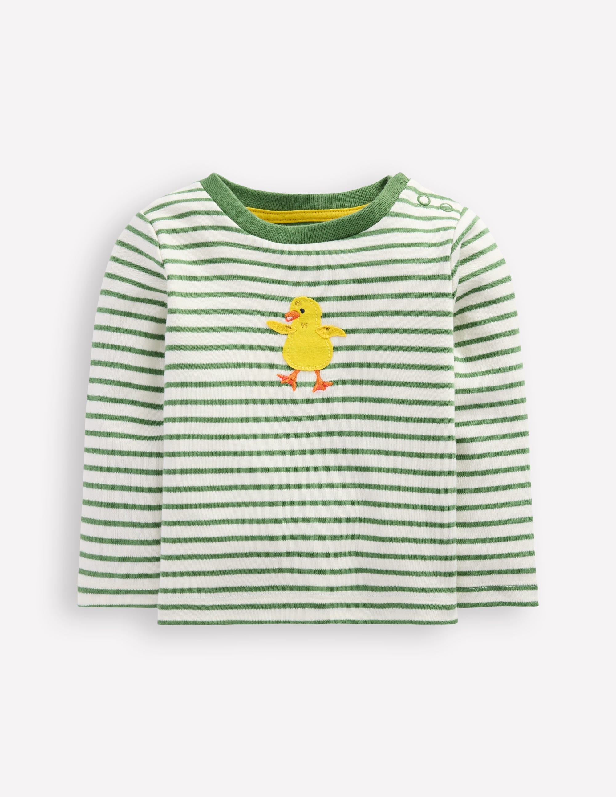 Long Sleeve Appliqué T-shirt-Ivory and Newt Green Stripe - Image 1