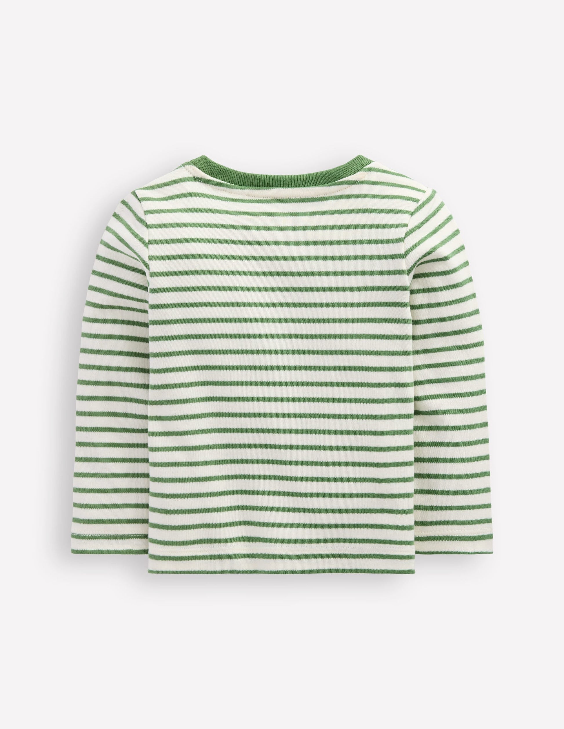 Long Sleeve Appliqué T-shirt-Ivory and Newt Green Stripe-2