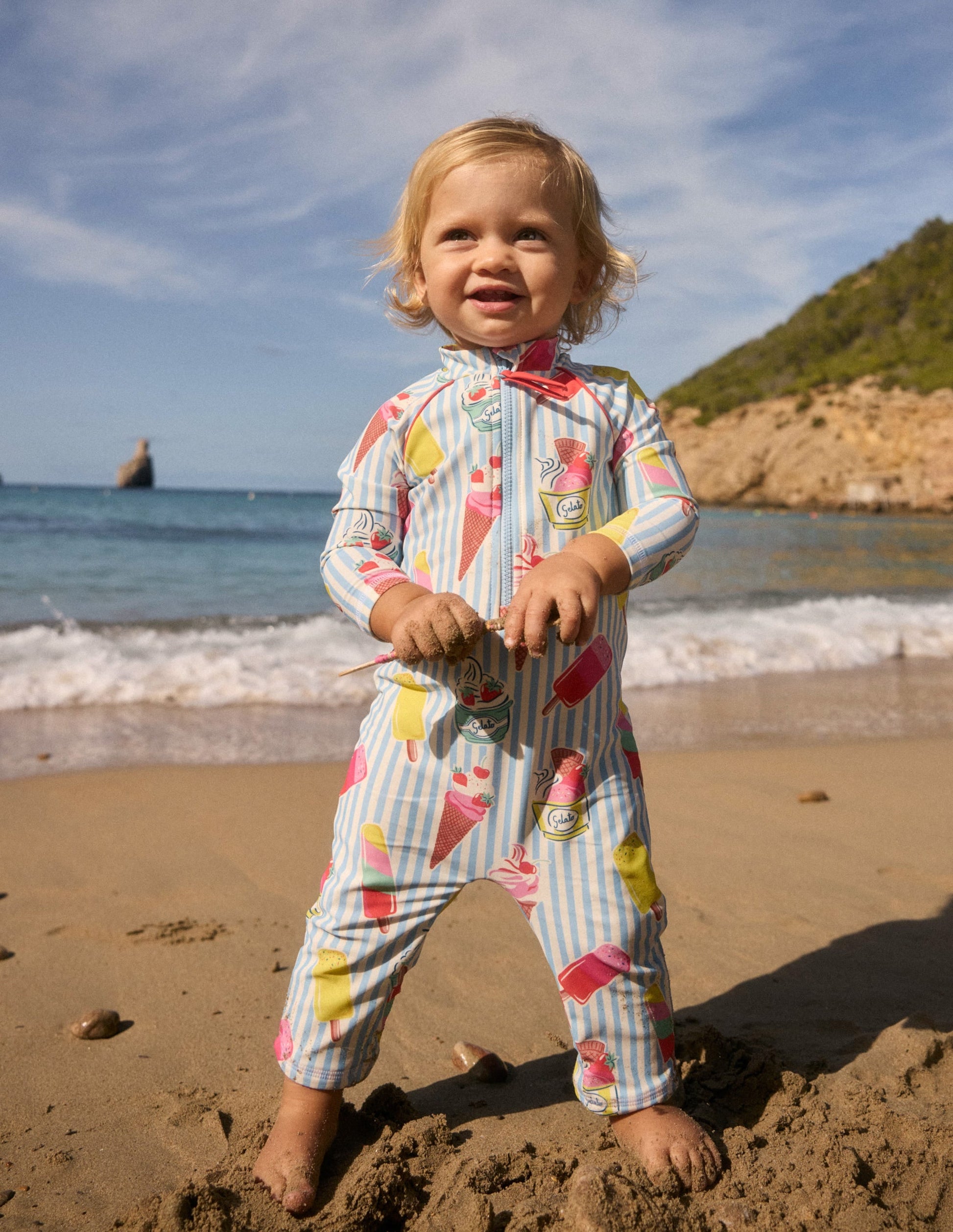 Printed Sun Safe Surfsuit-Vintage Blue Ice Cream Stripe-1