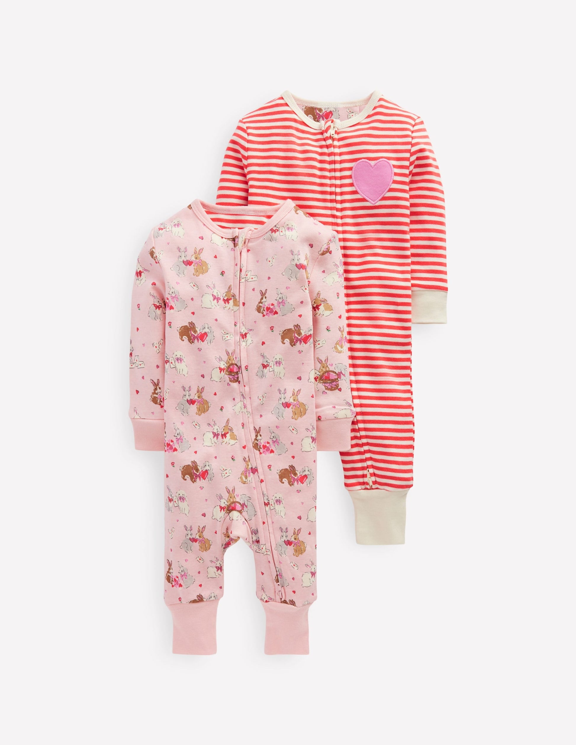 Twin Pack Rompers-Chalk Pink Love Bunnies-1