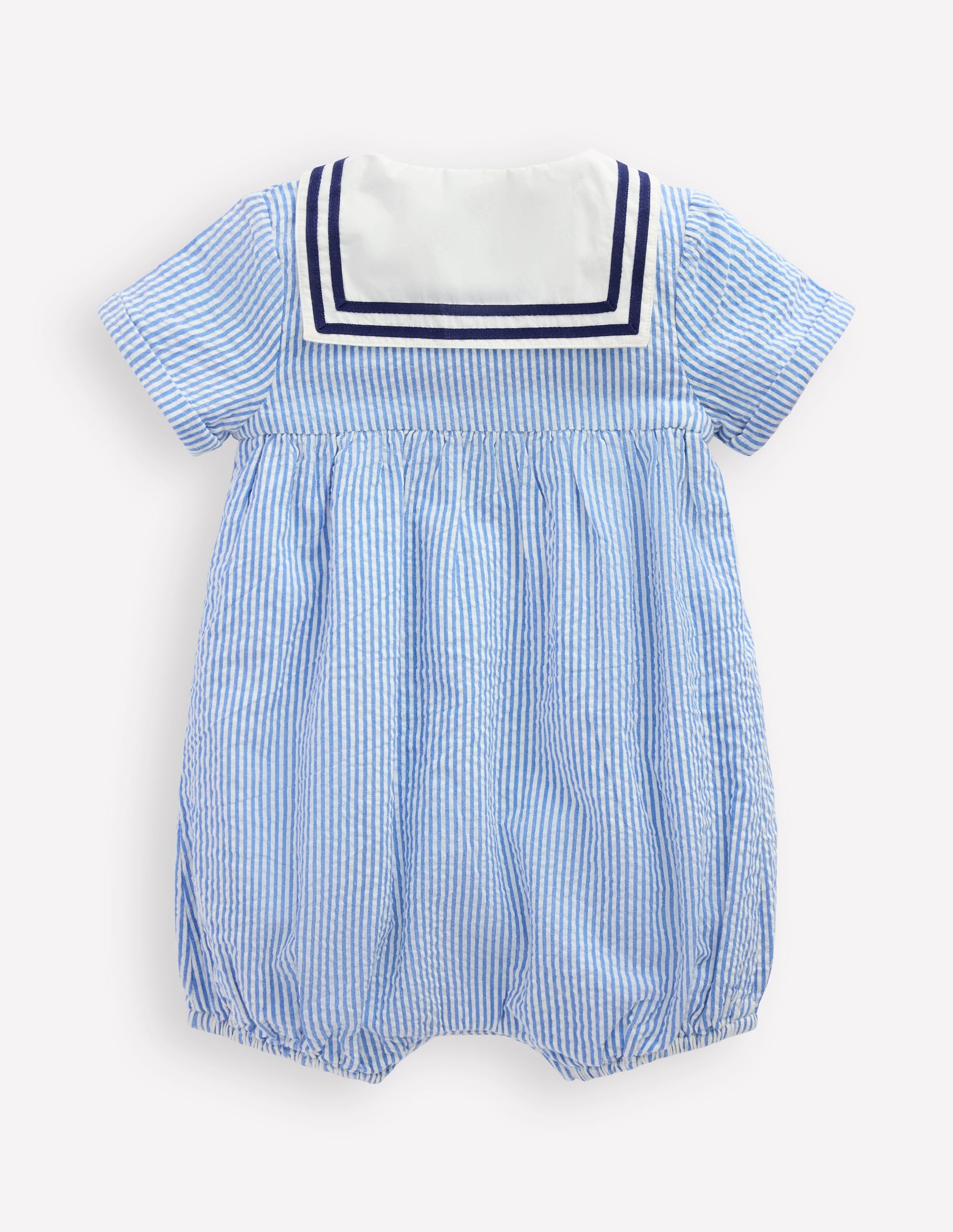 Boys Heritage Nautical Romper-Vintage Blue Ticking Stripe - Image 3