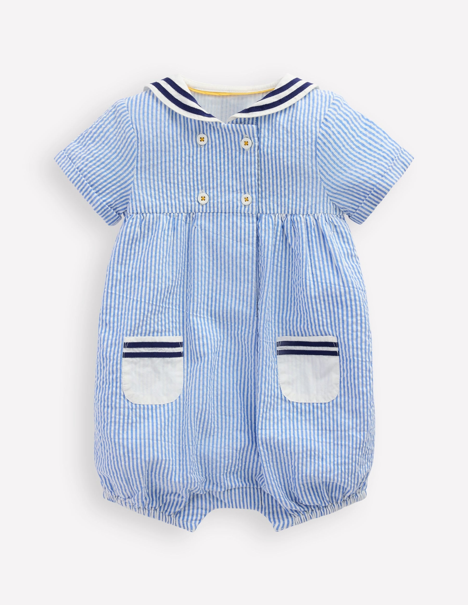 Boys Heritage Nautical Romper-Vintage Blue Ticking Stripe-2