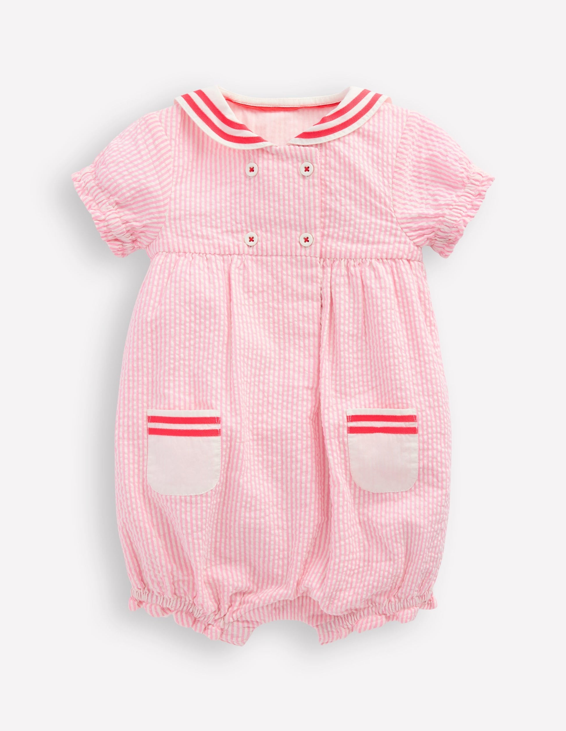 Heritage Nautical Romper-Pink Ticking Stripe-1