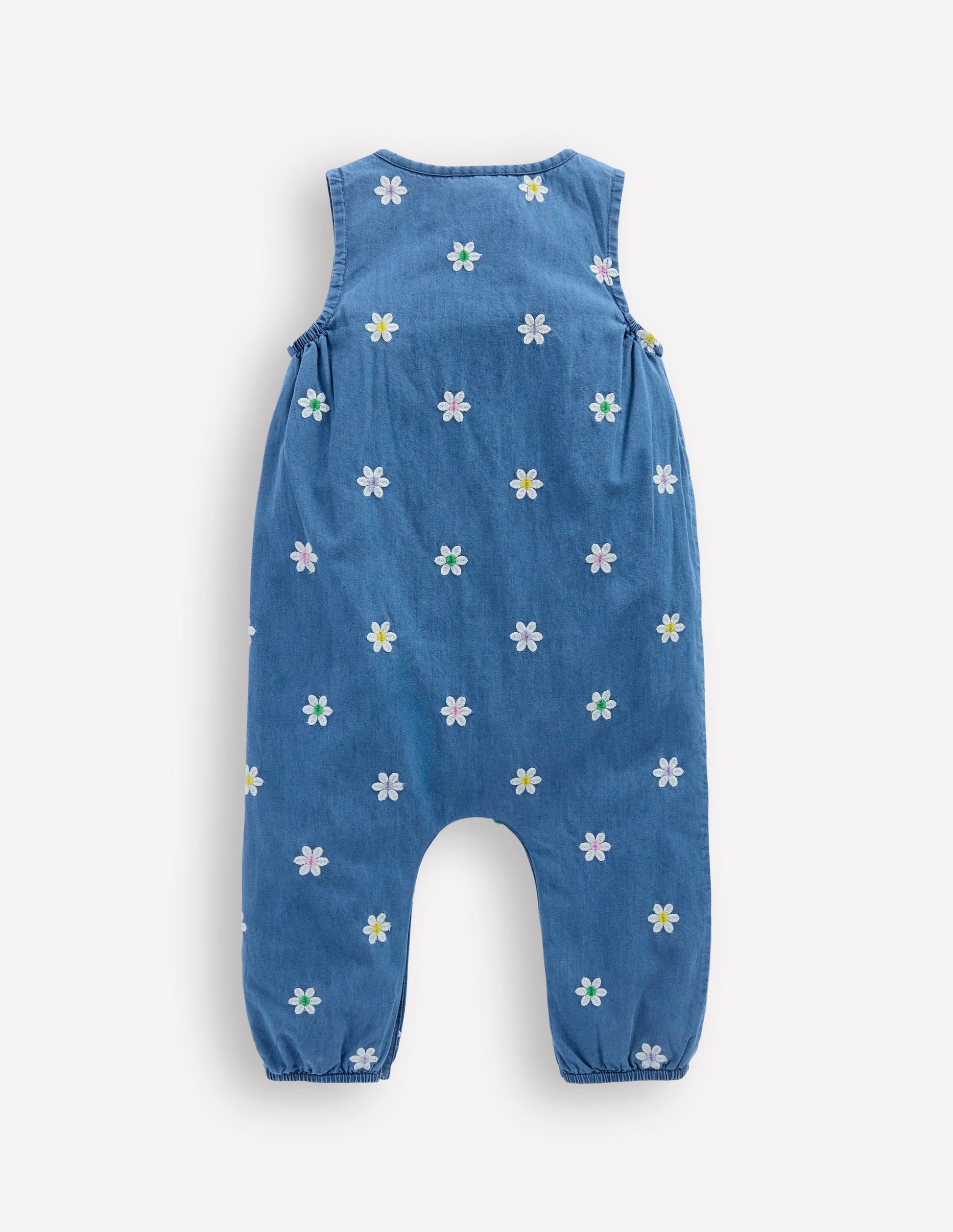 Embroidered Chambray Romper-Denim Daisy Embroidery-3