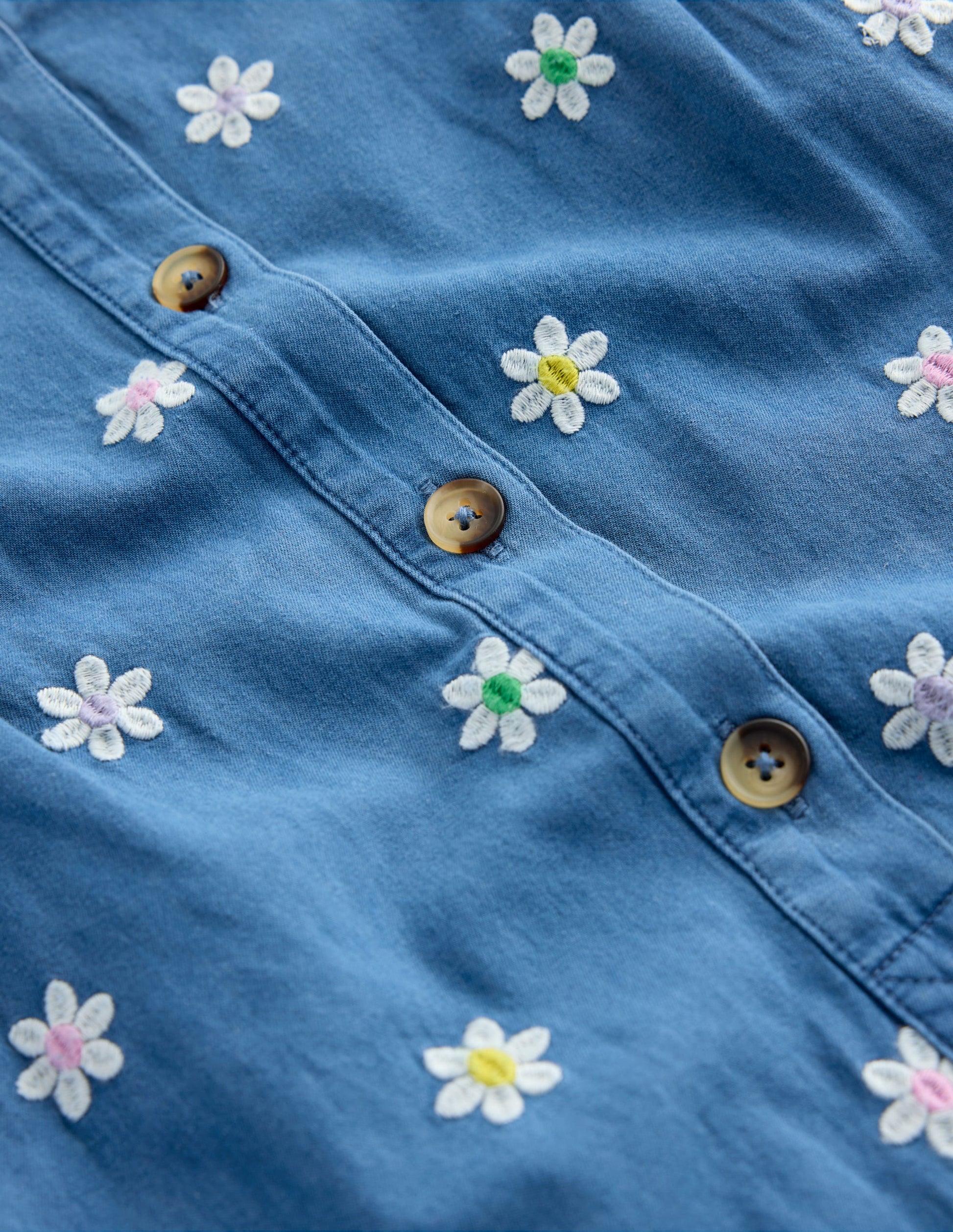 Embroidered Chambray Romper-Denim Daisy Embroidery-2