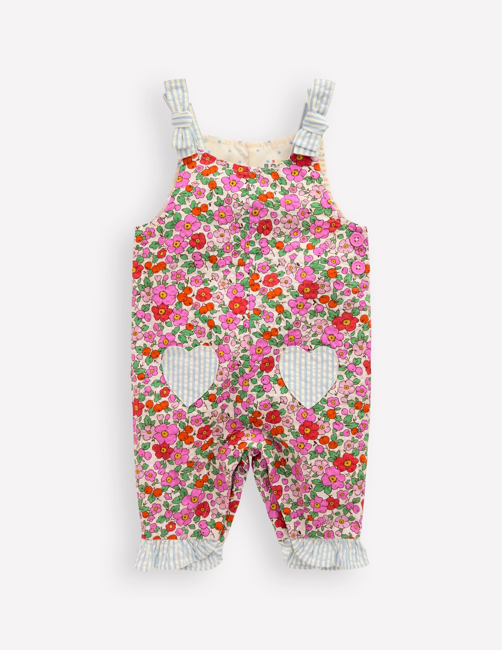 Girls Heart Patch Dungaree-Pink Apple Blossom Floral - Image 1