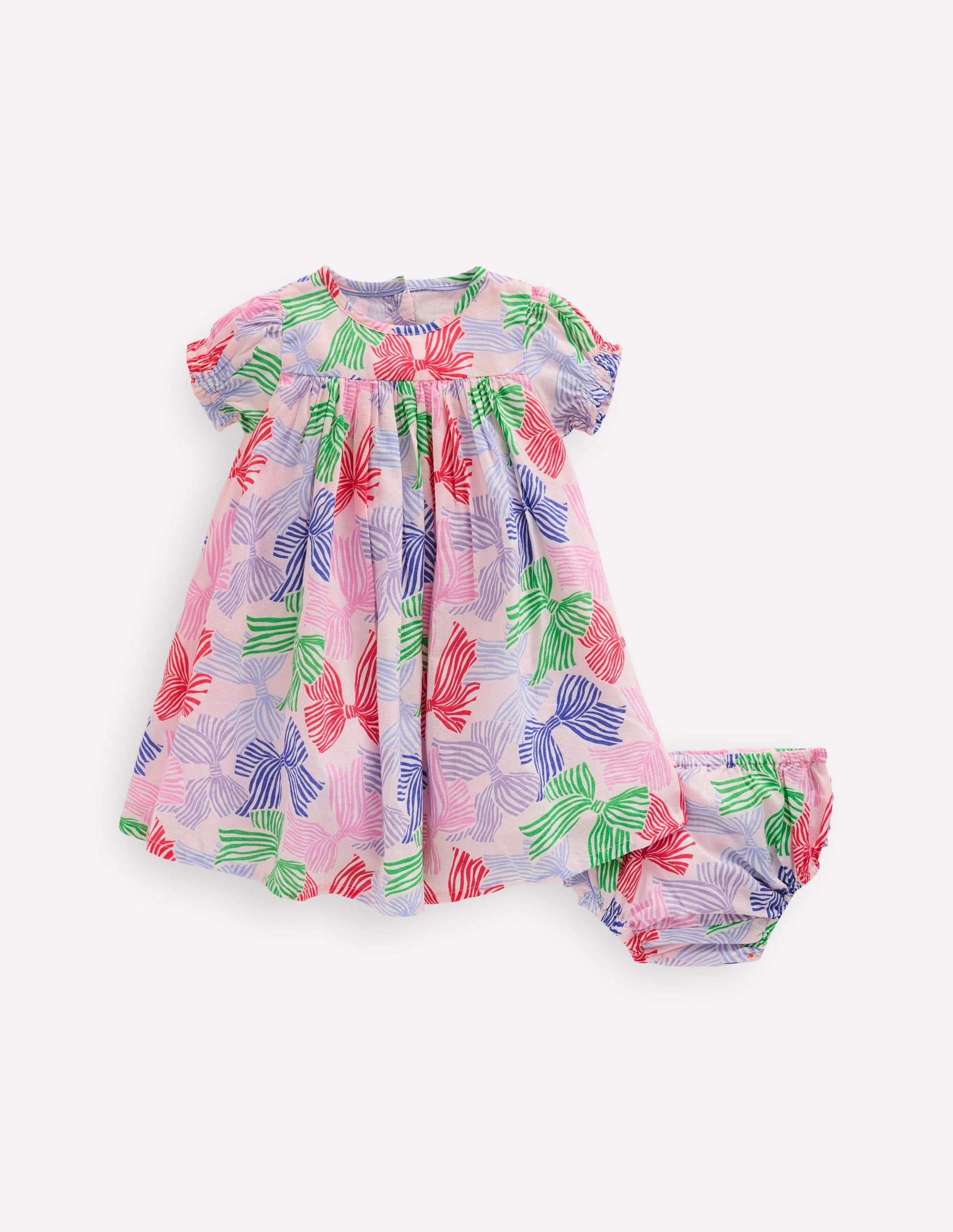 Gathered Woven Dress-French Pink Bows-1