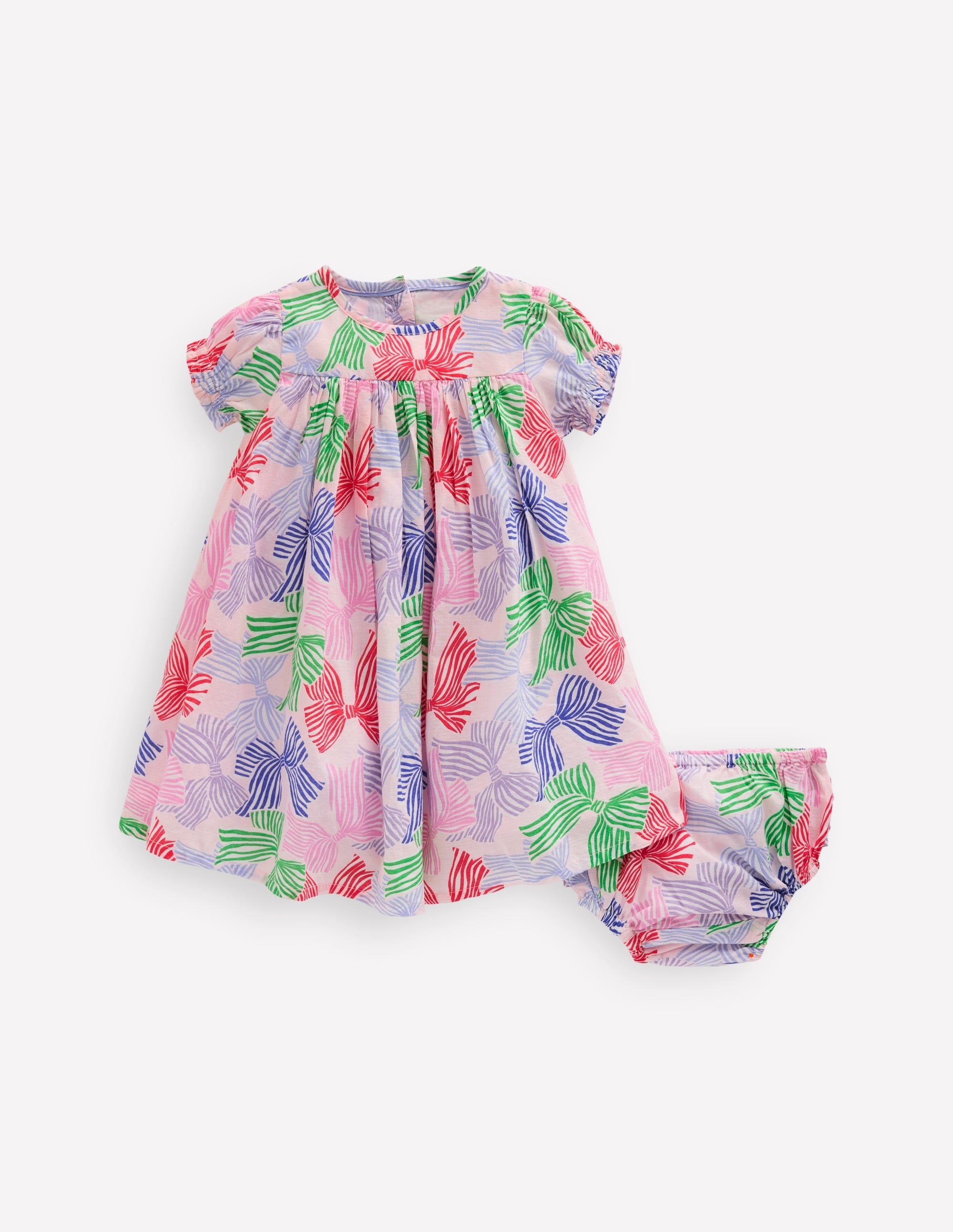 Gathered Woven Dress-French Pink Bows - Image 1