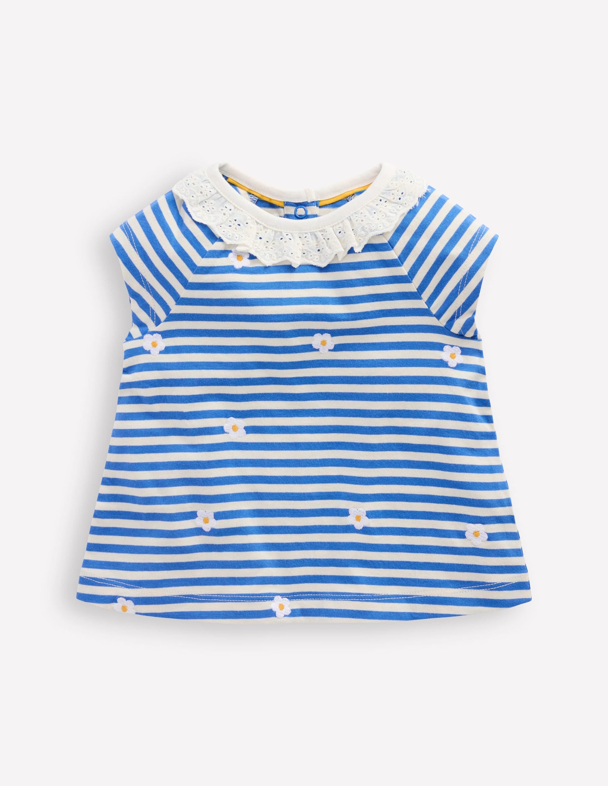 Embroidered Jersey Top-Peacock Plume Blue/ Soft Ivory-1