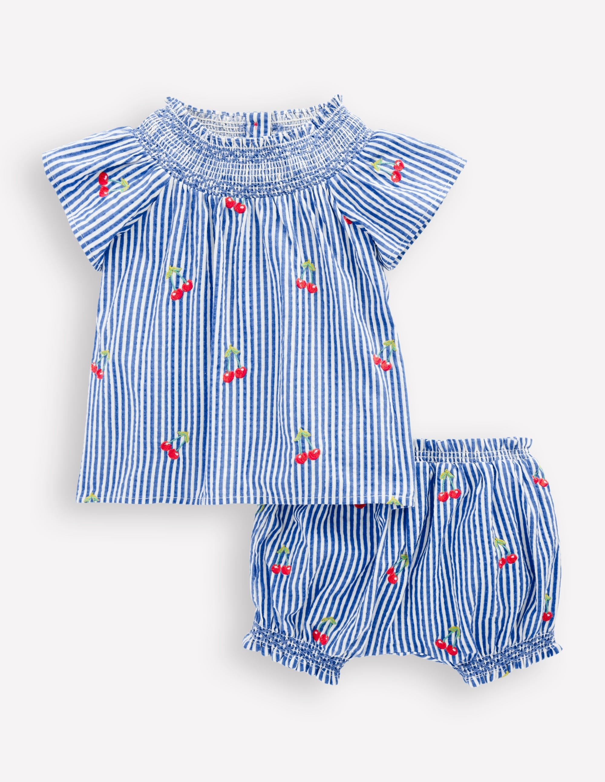 Smocked Play Set-Blue Ticking Cherries - Image 3