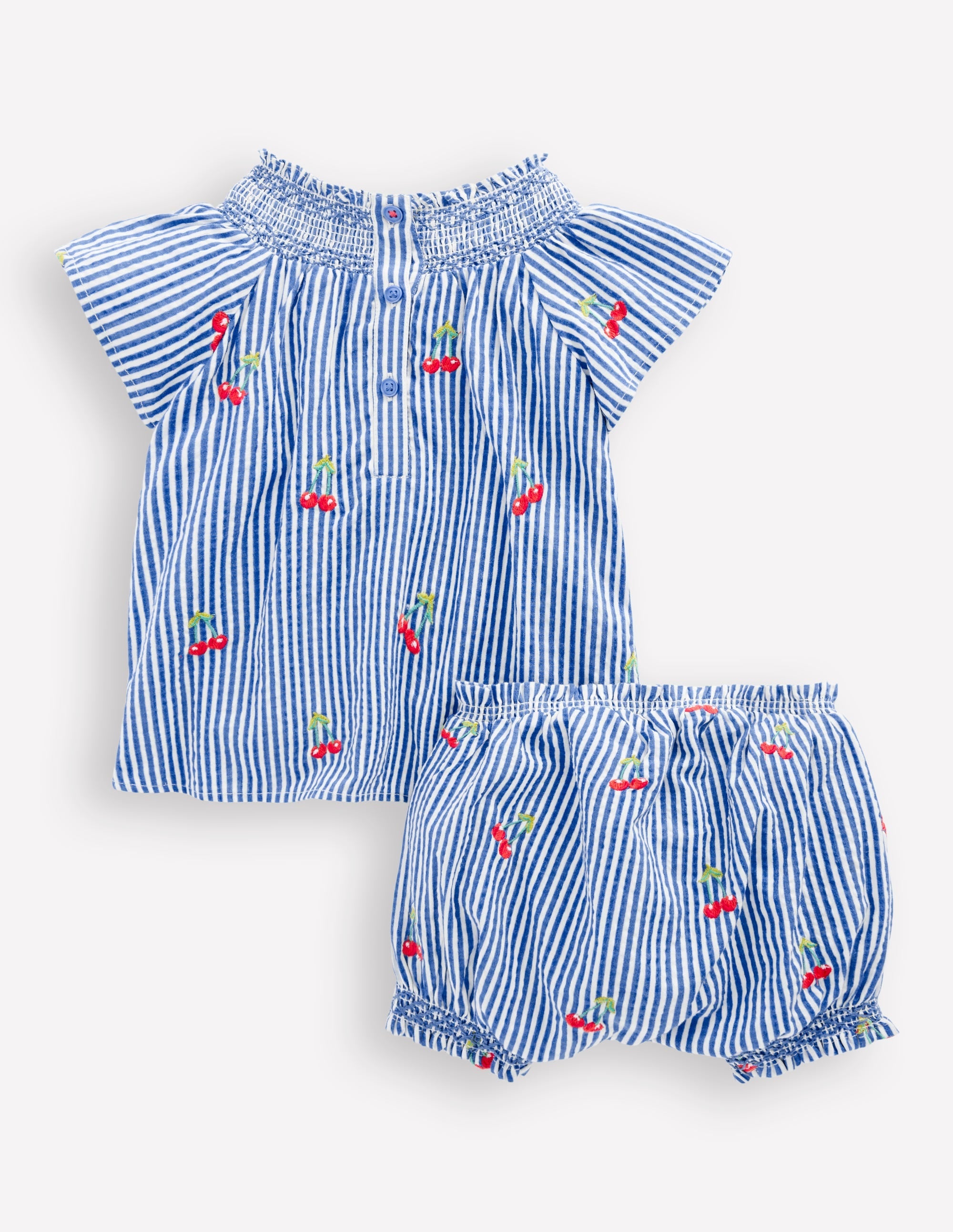 Smocked Play Set-Blue Ticking Cherries - Image 4