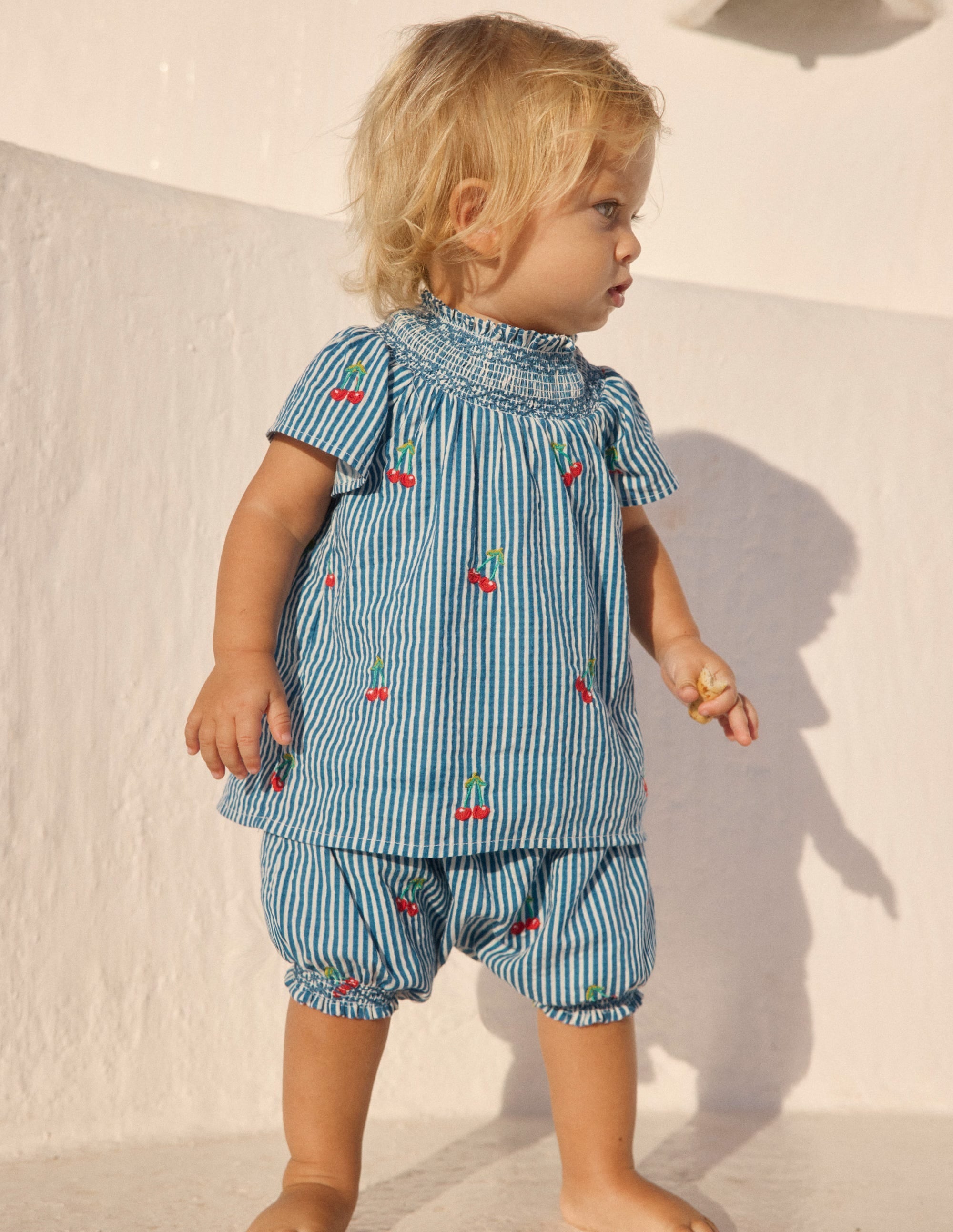 Smocked Play Set-Blue Ticking Cherries - Image 1